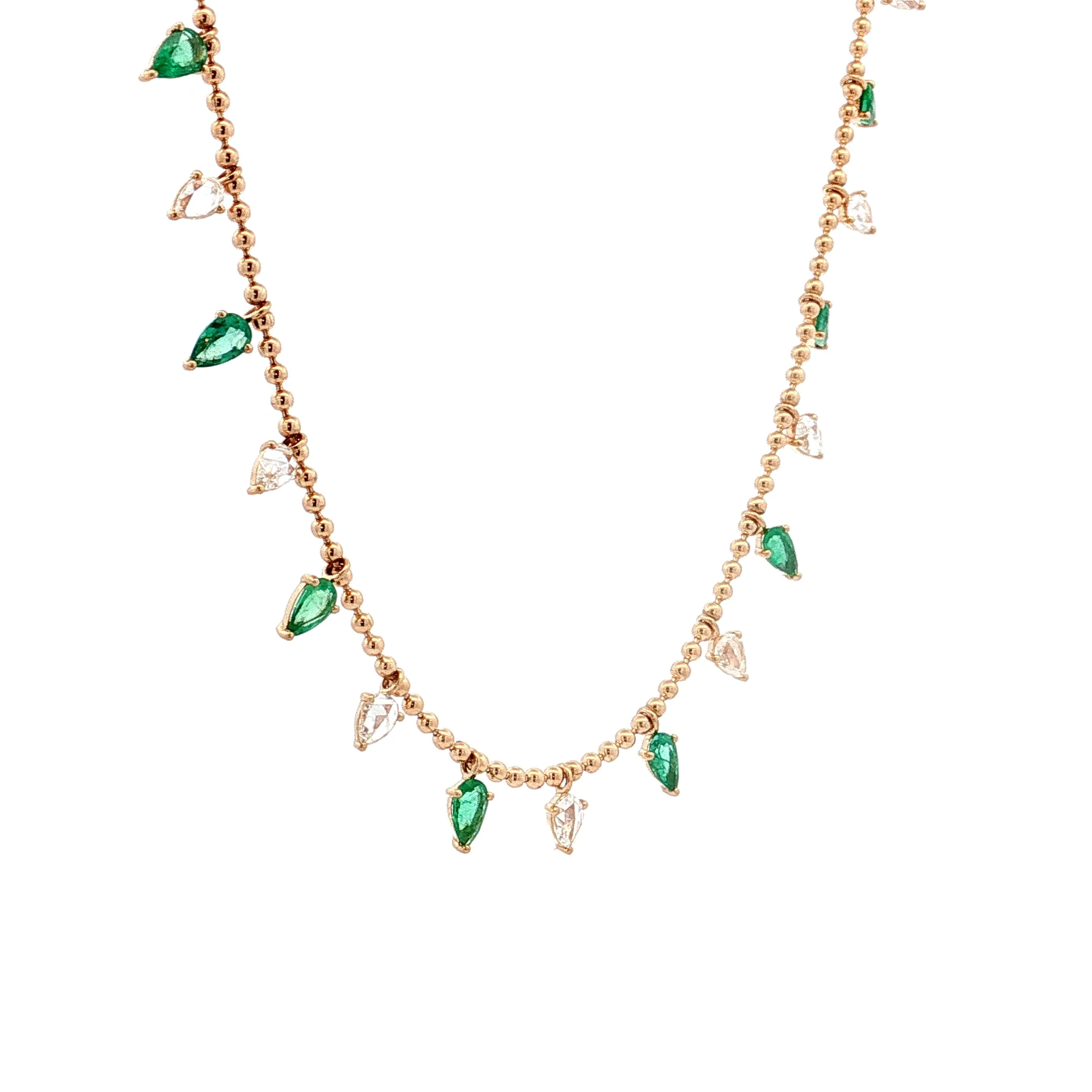 1.80 Pear Emerald & Rose Diamond Necklace 18k - Image 3