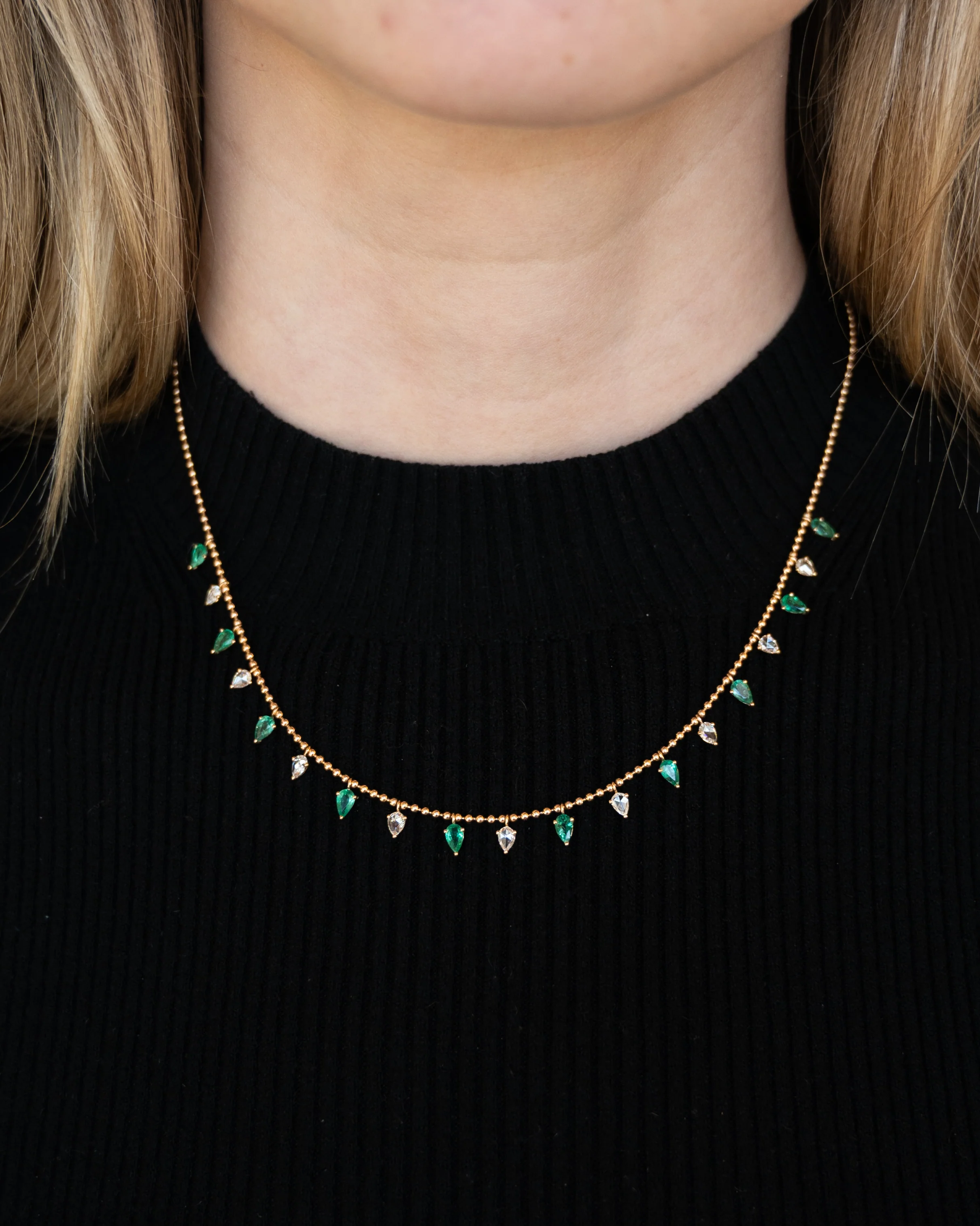 1.80 Pear Emerald & Rose Diamond Necklace 18k - Image 5