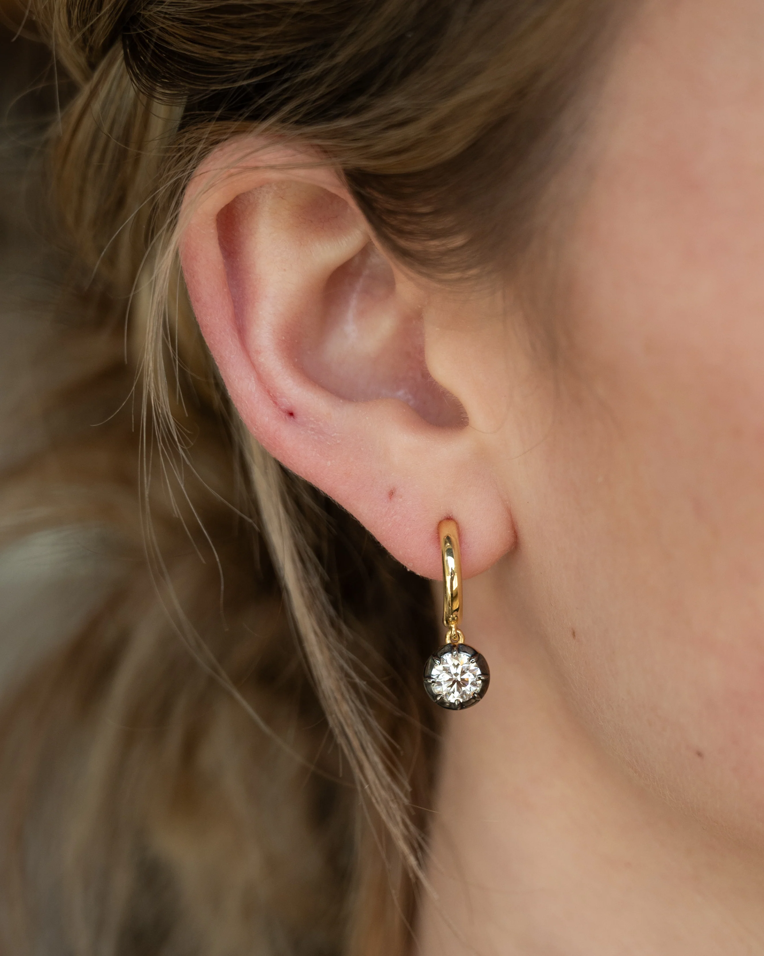1.80 Round Diamond Drop Earrings 18k Yellow Gold - Image 4