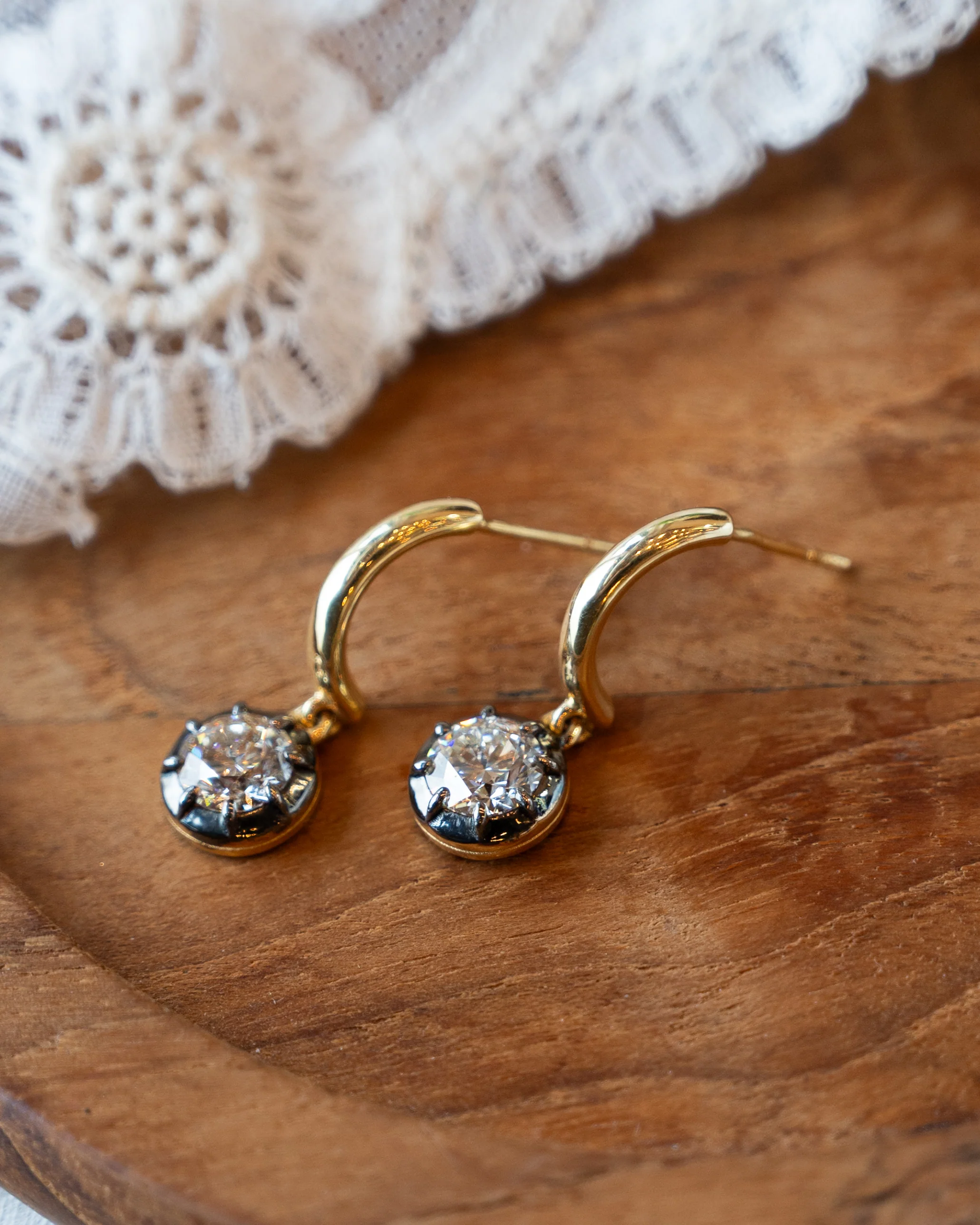 1.80 Round Diamond Drop Earrings 18k Yellow Gold - Image 5