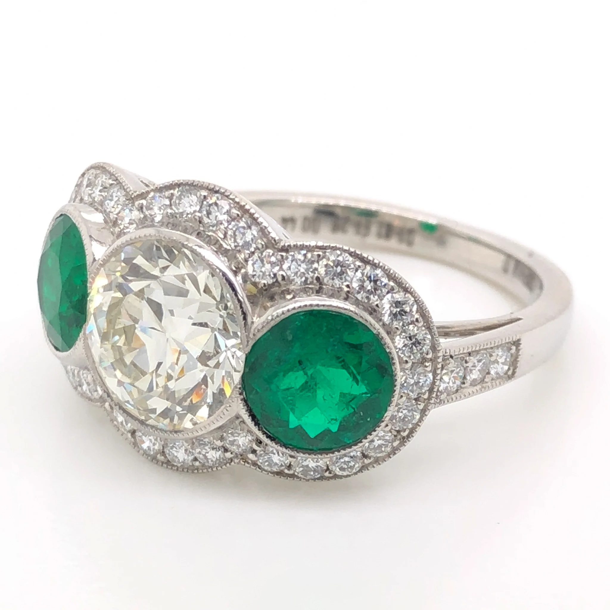1.81 Diamond & Emerald Three Stone Ring in Platinum - Image 2