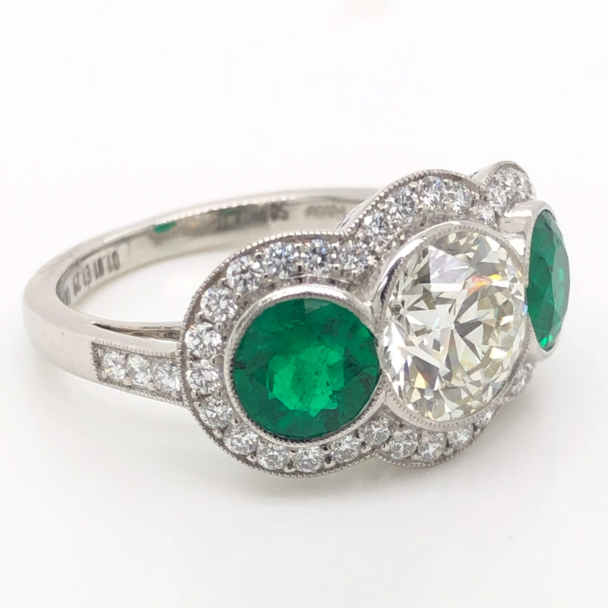 1.81 Diamond & Emerald Three Stone Ring in Platinum - Image 3