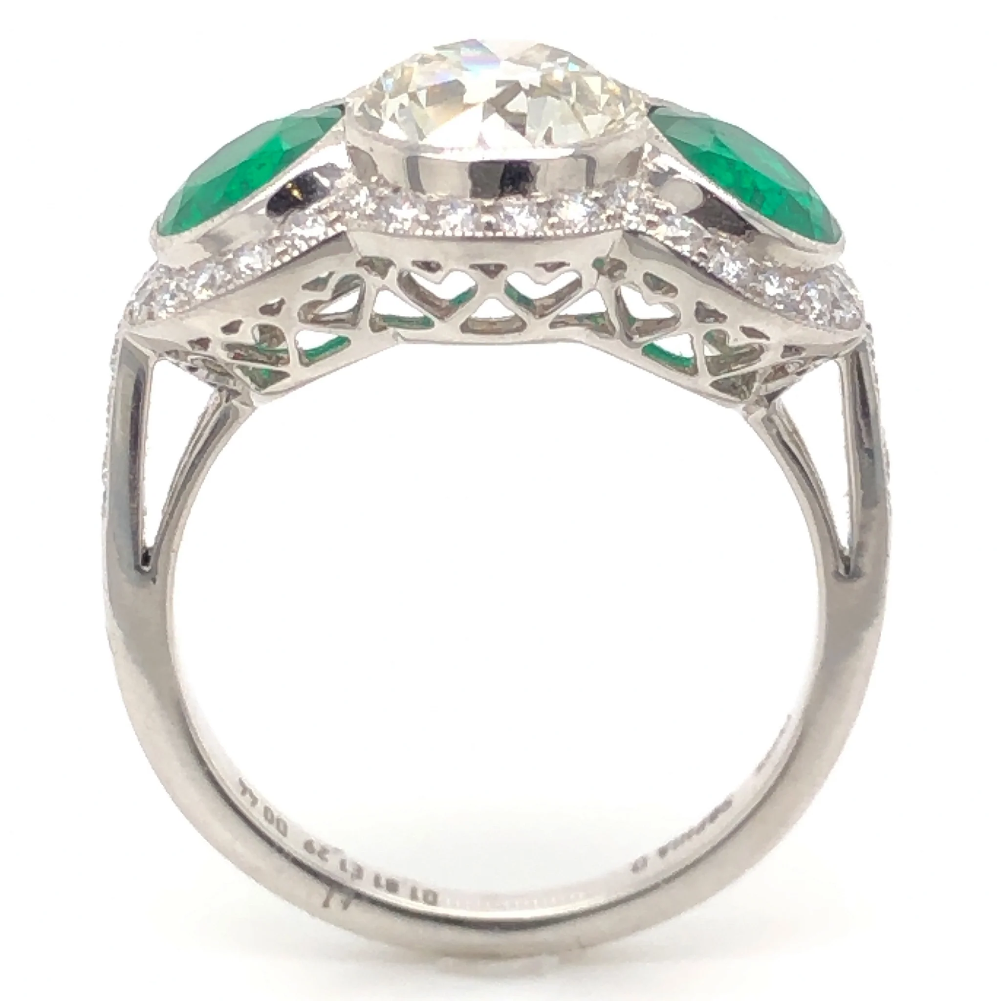 1.81 Diamond & Emerald Three Stone Ring in Platinum - Image 4