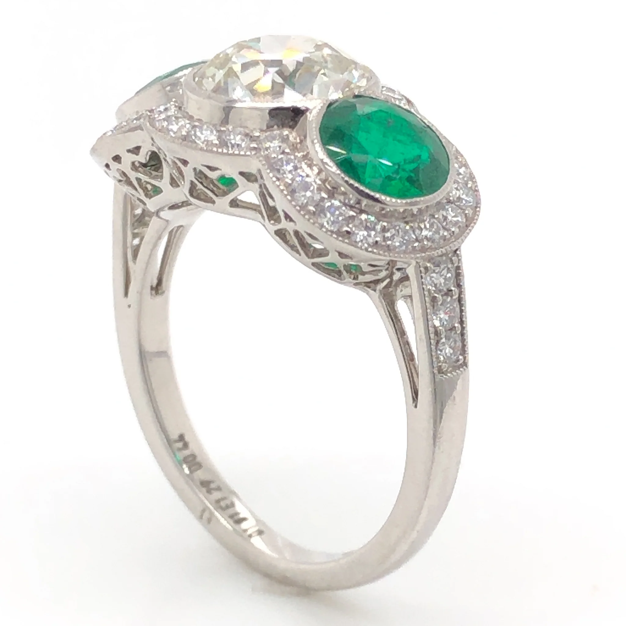 1.81 Diamond & Emerald Three Stone Ring in Platinum - Image 5