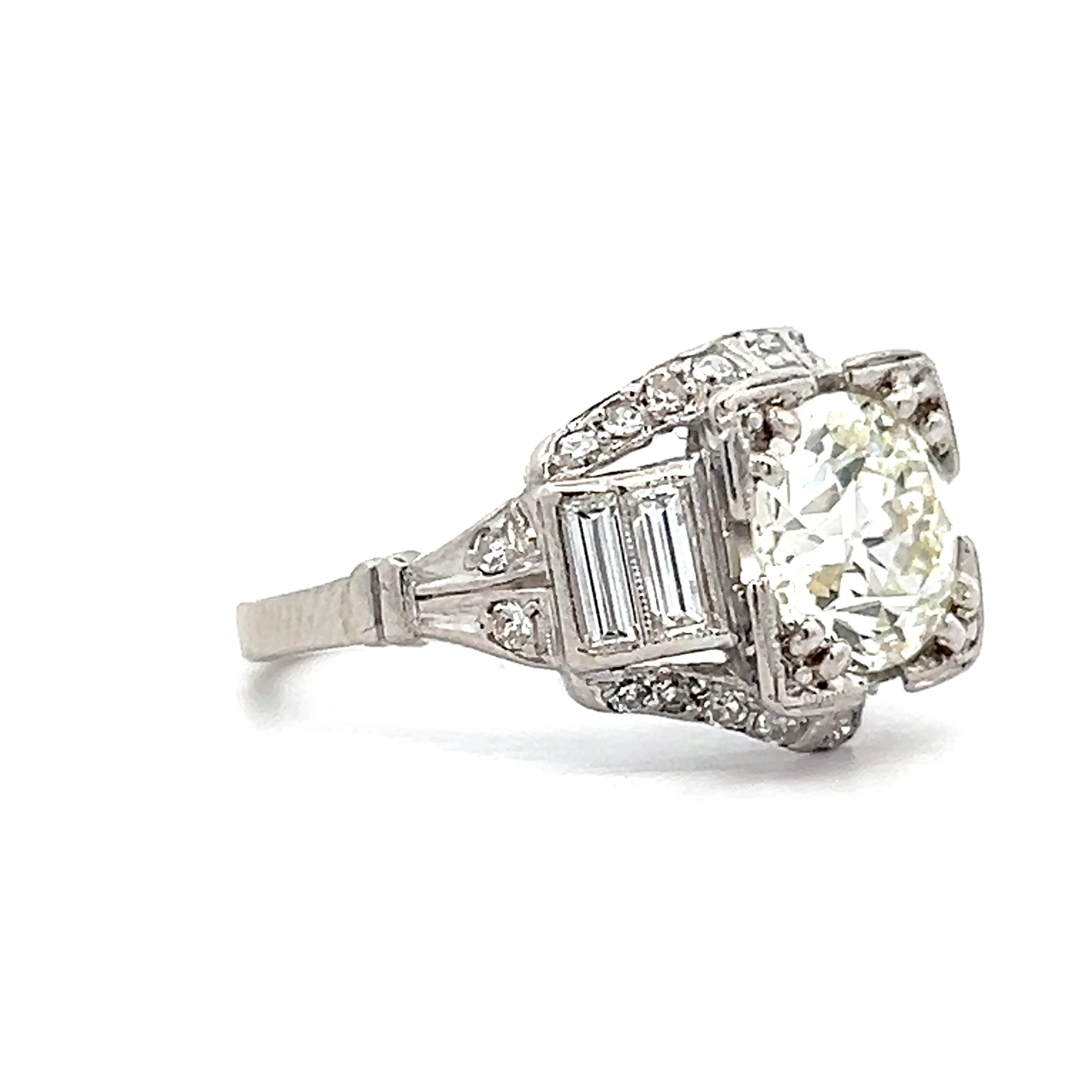 1.88 Deco Old Euro Diamond Engagement Ring in Platinum - Image 3
