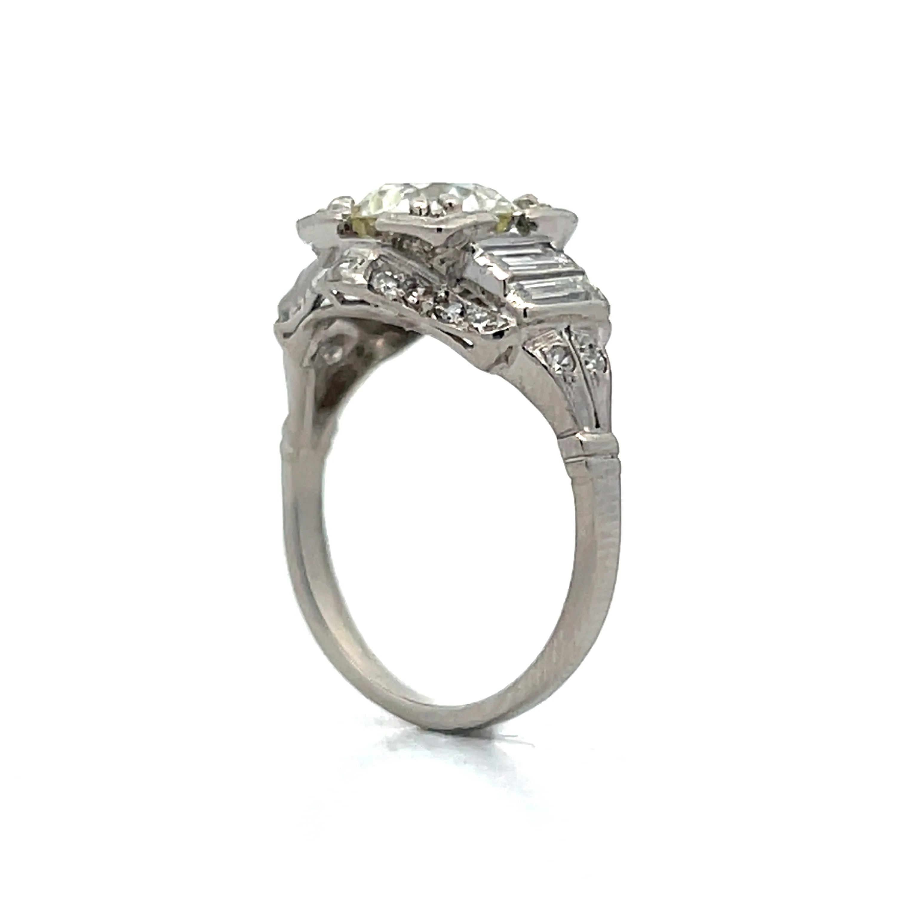 1.88 Deco Old Euro Diamond Engagement Ring in Platinum - Image 5