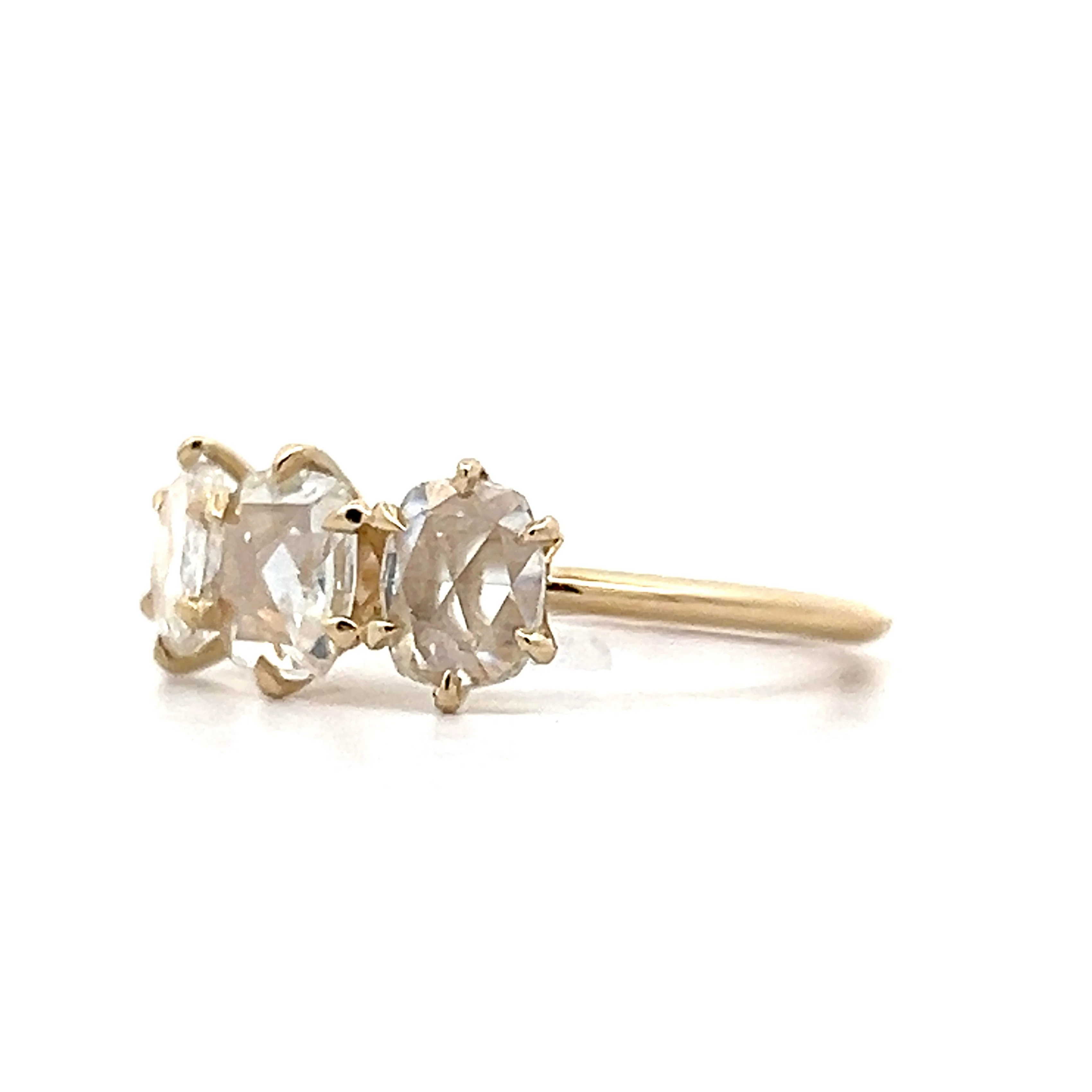1.88 Rose Cut Diamond Three Stone Engagement Ring in Yellow Gold - Image 2