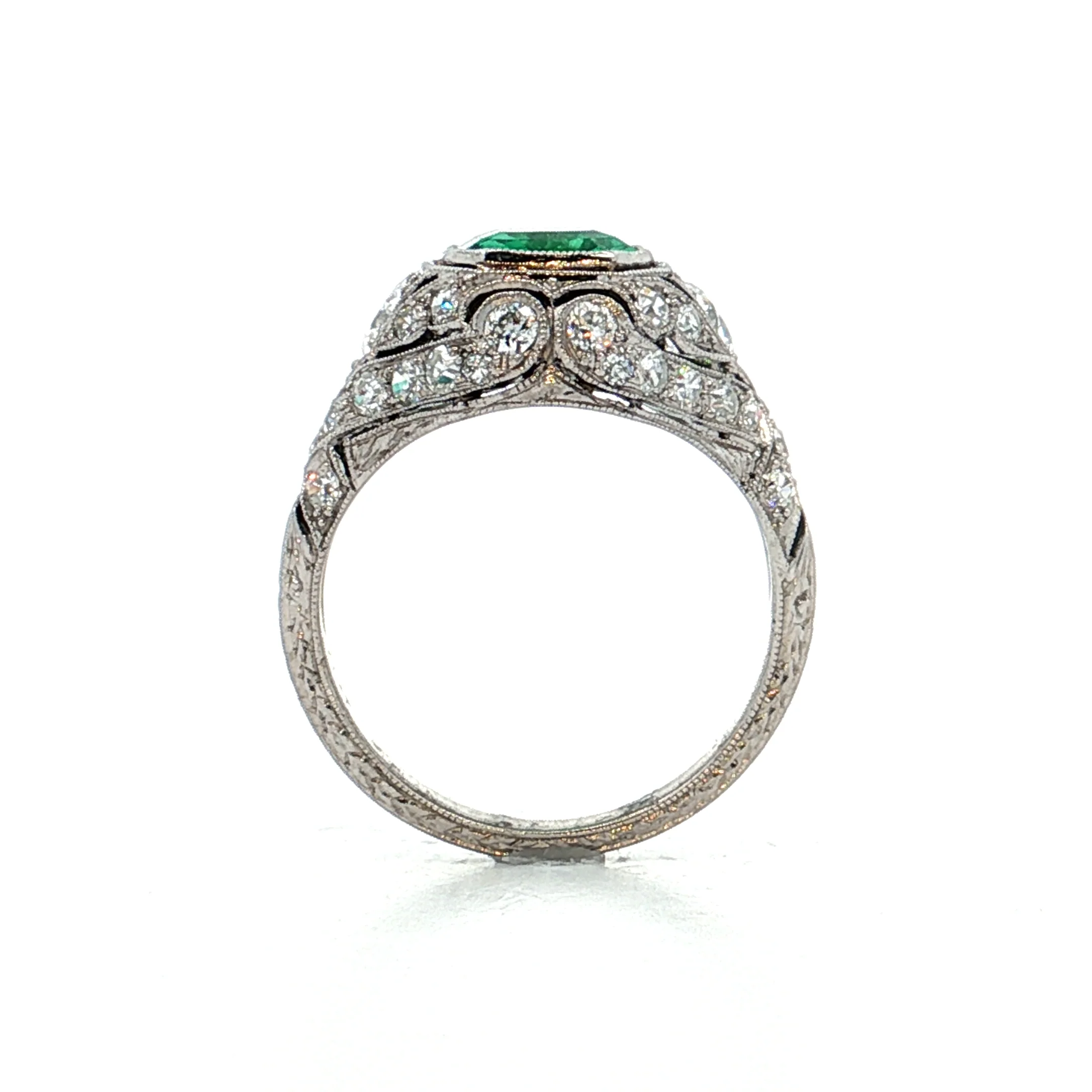 1.90 Antique Colombian Emerald & Diamond Ring Platinum - Image 4