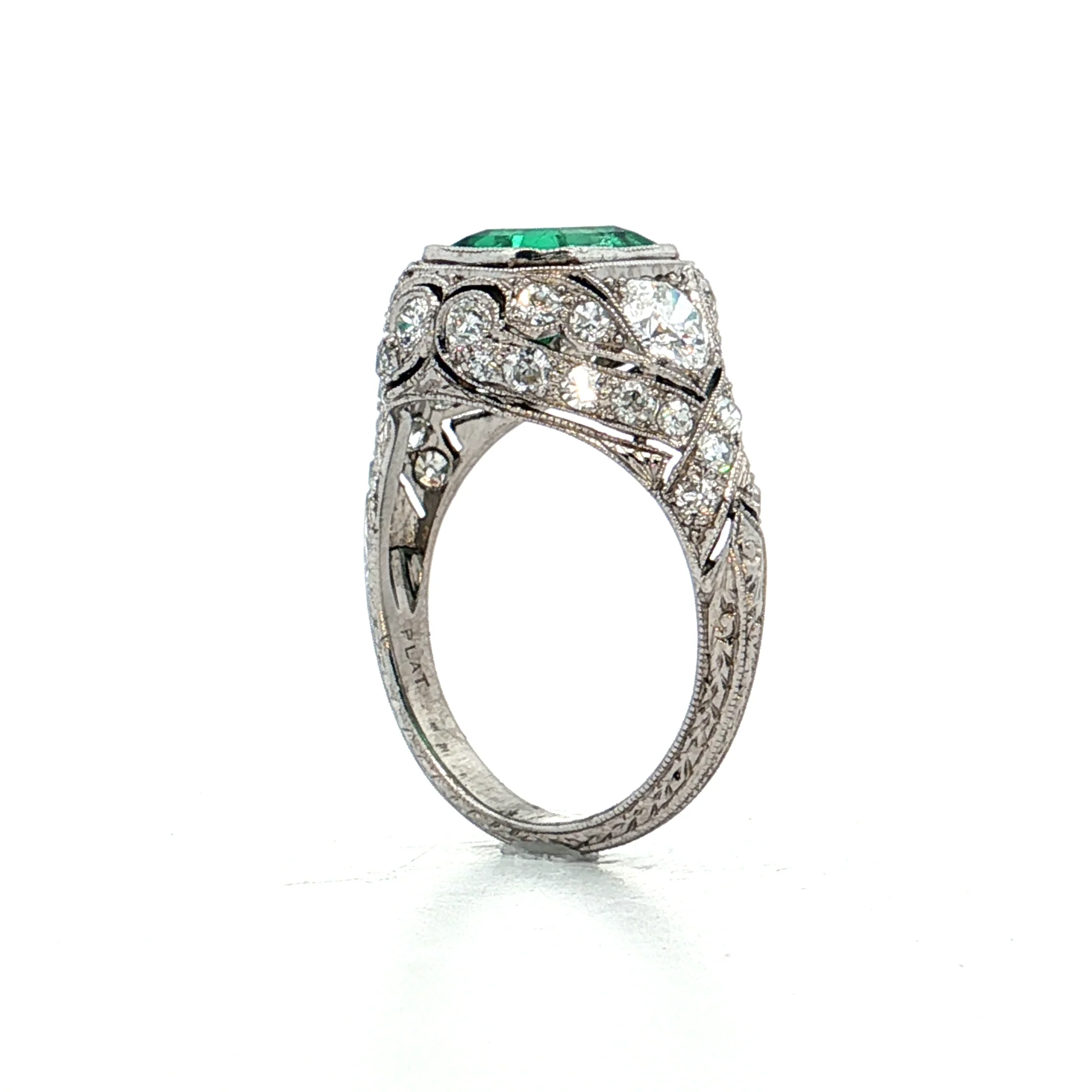 1.90 Antique Colombian Emerald & Diamond Ring Platinum - Image 5