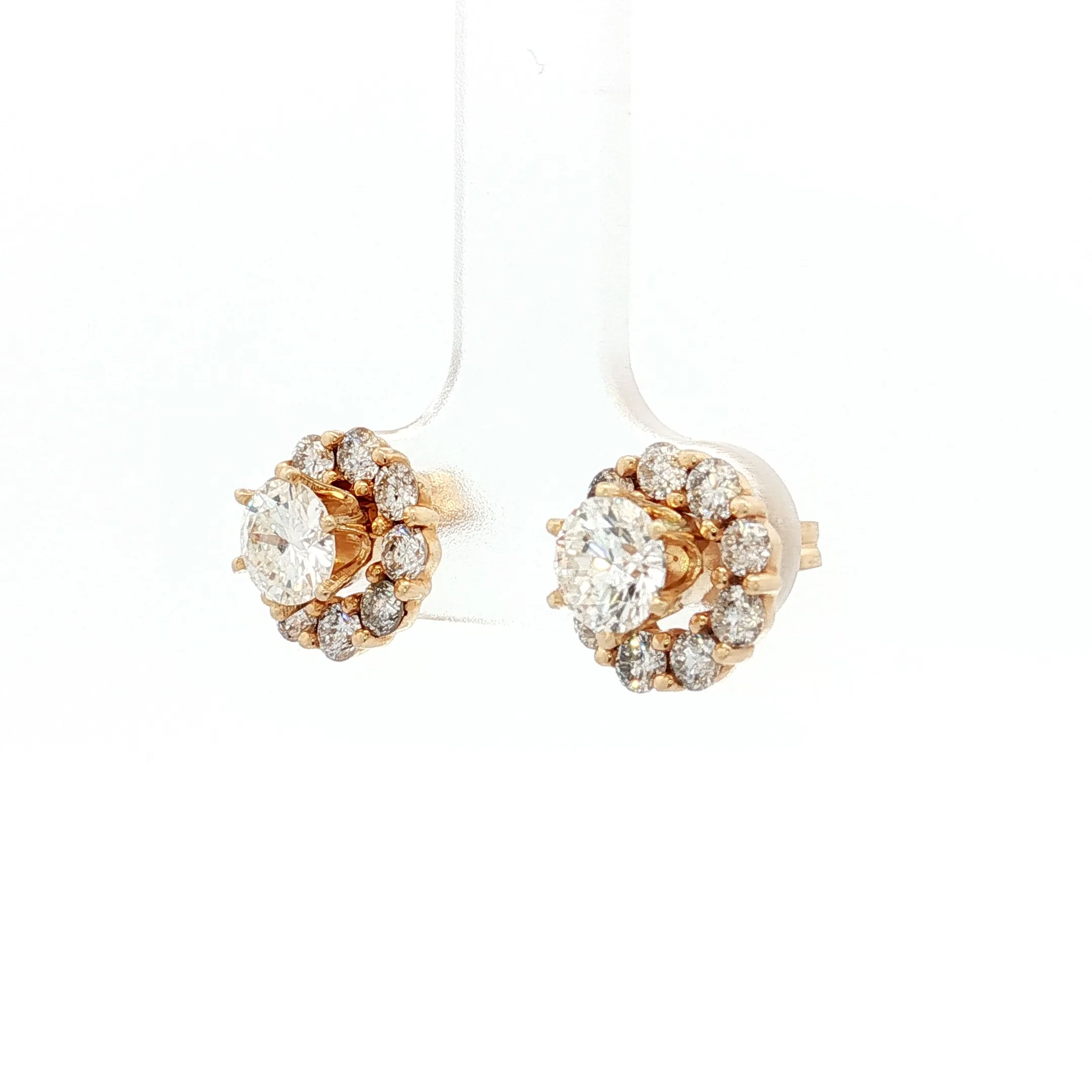 1.90 Carat Diamond Halo Stud Earrings 14k Yellow Gold - Image 2