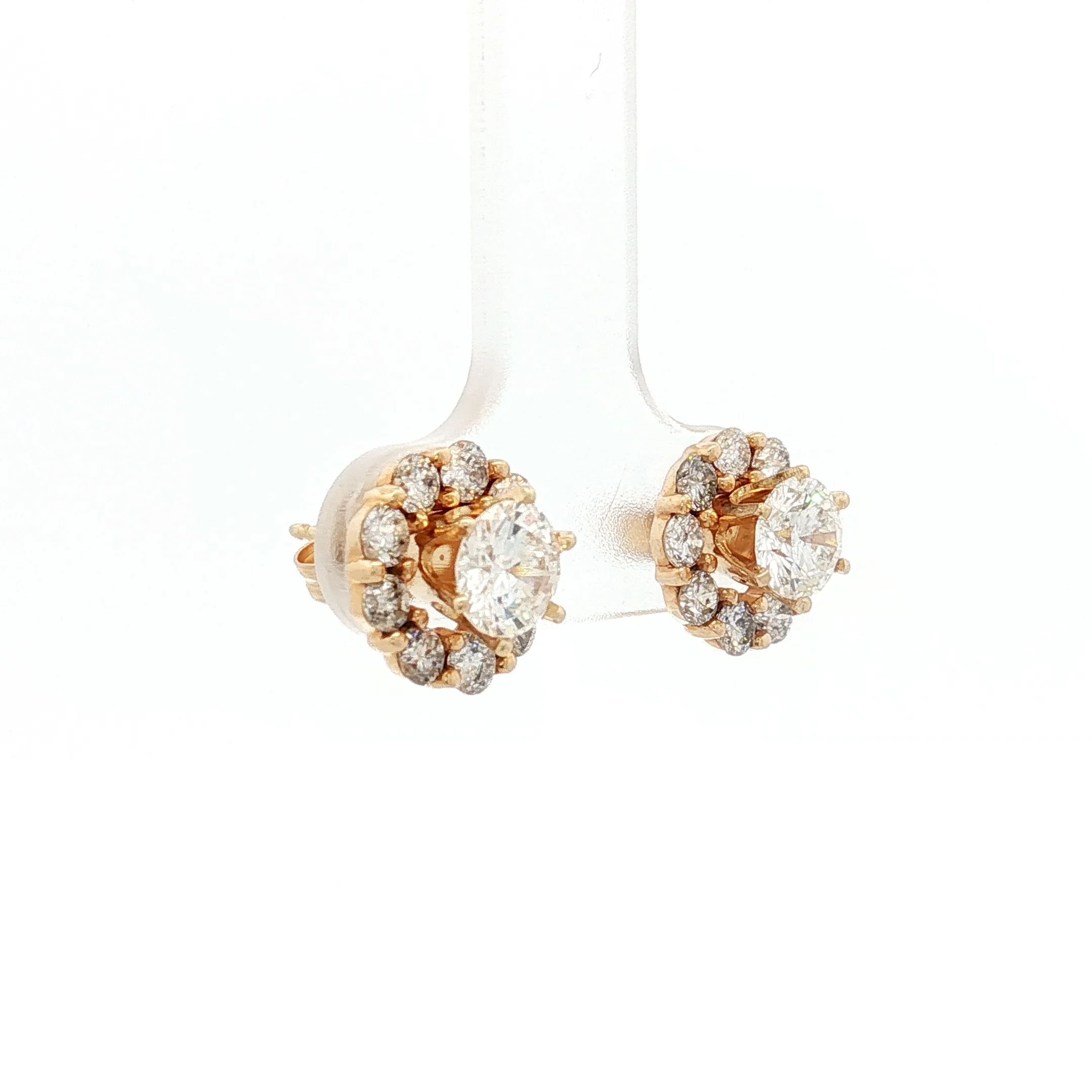 1.90 Carat Diamond Halo Stud Earrings 14k Yellow Gold - Image 3