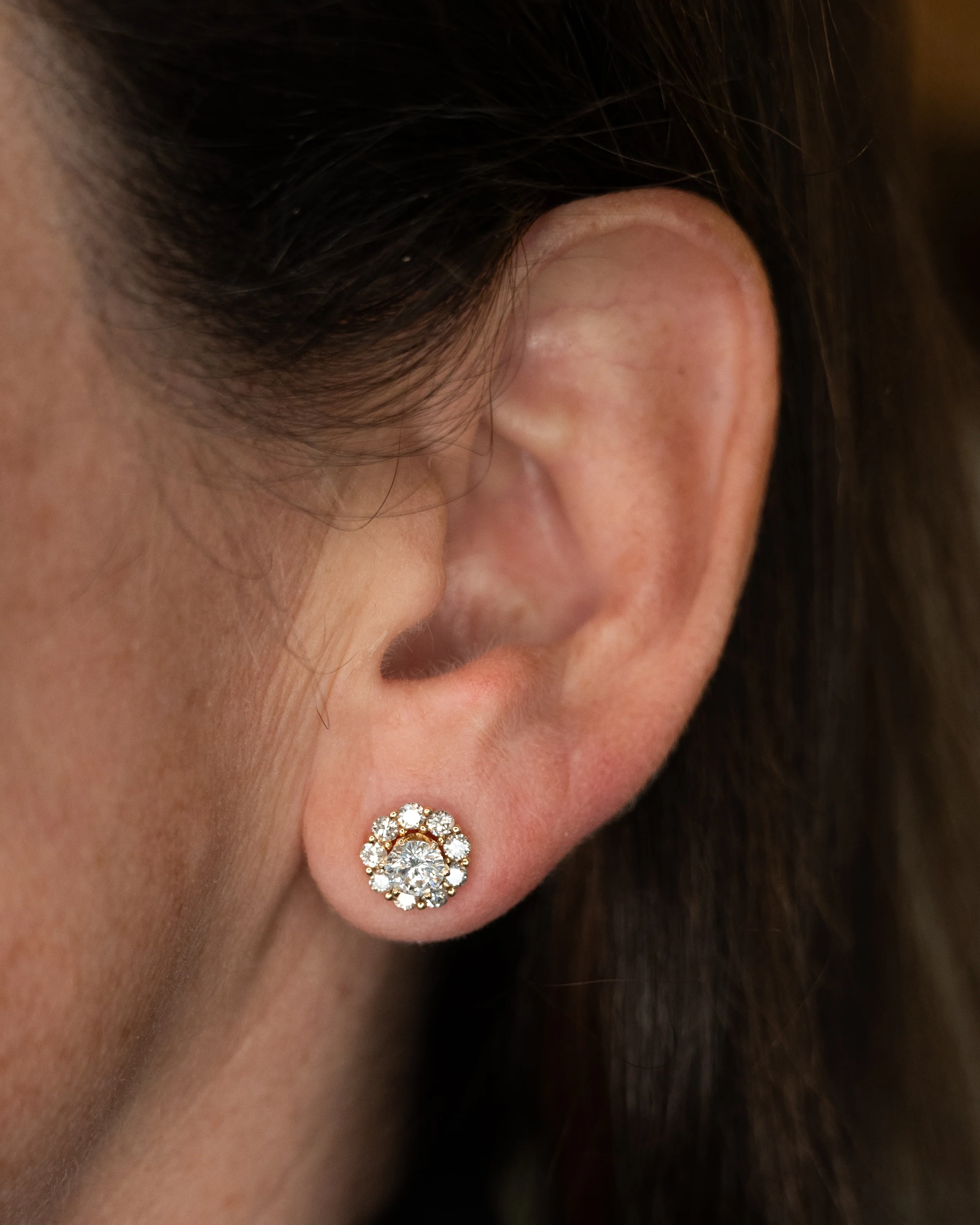 1.90 Carat Diamond Halo Stud Earrings 14k Yellow Gold - Image 8