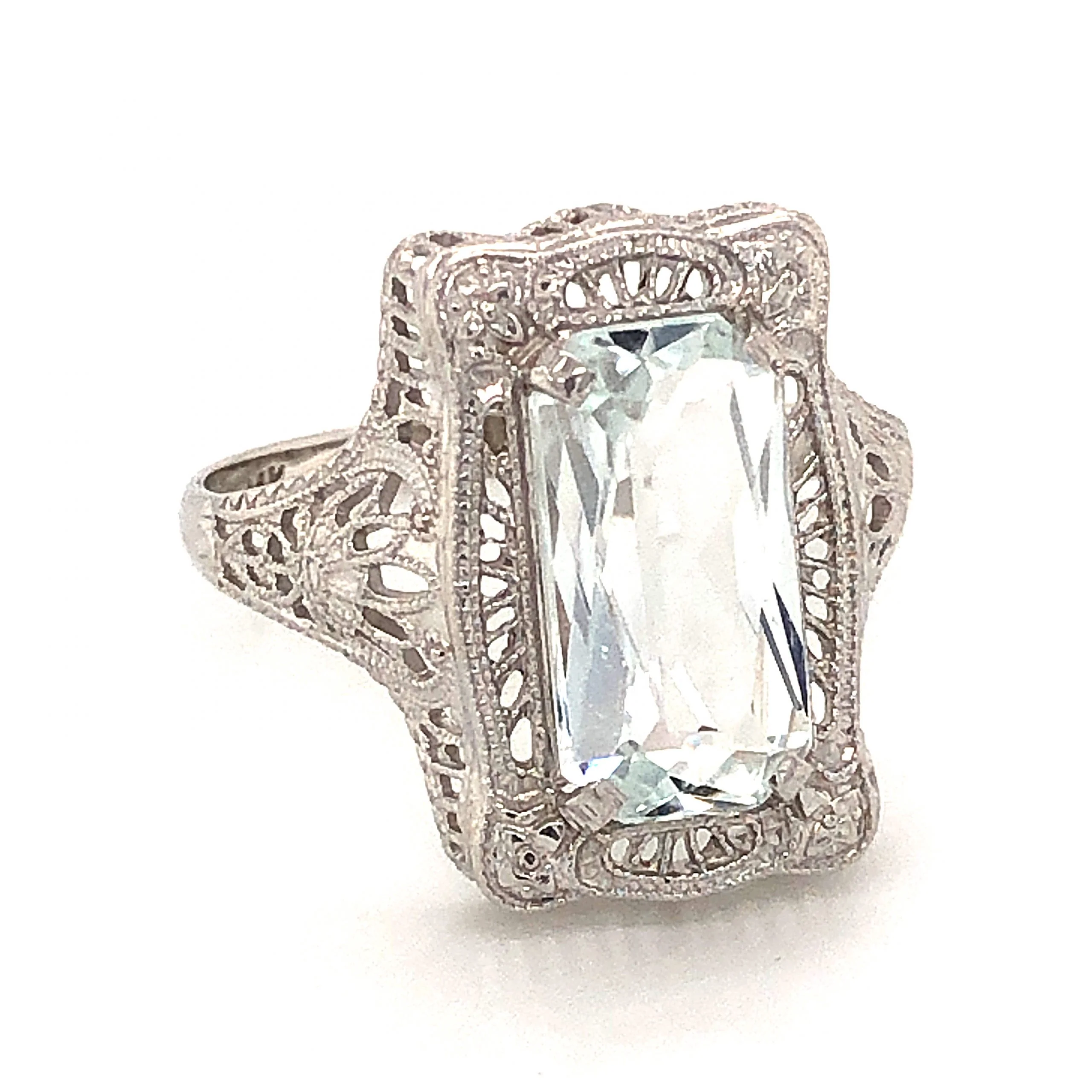1.90 Emerald Cut Aquamarine Filigree Ring in 14k White Gold - Image 3
