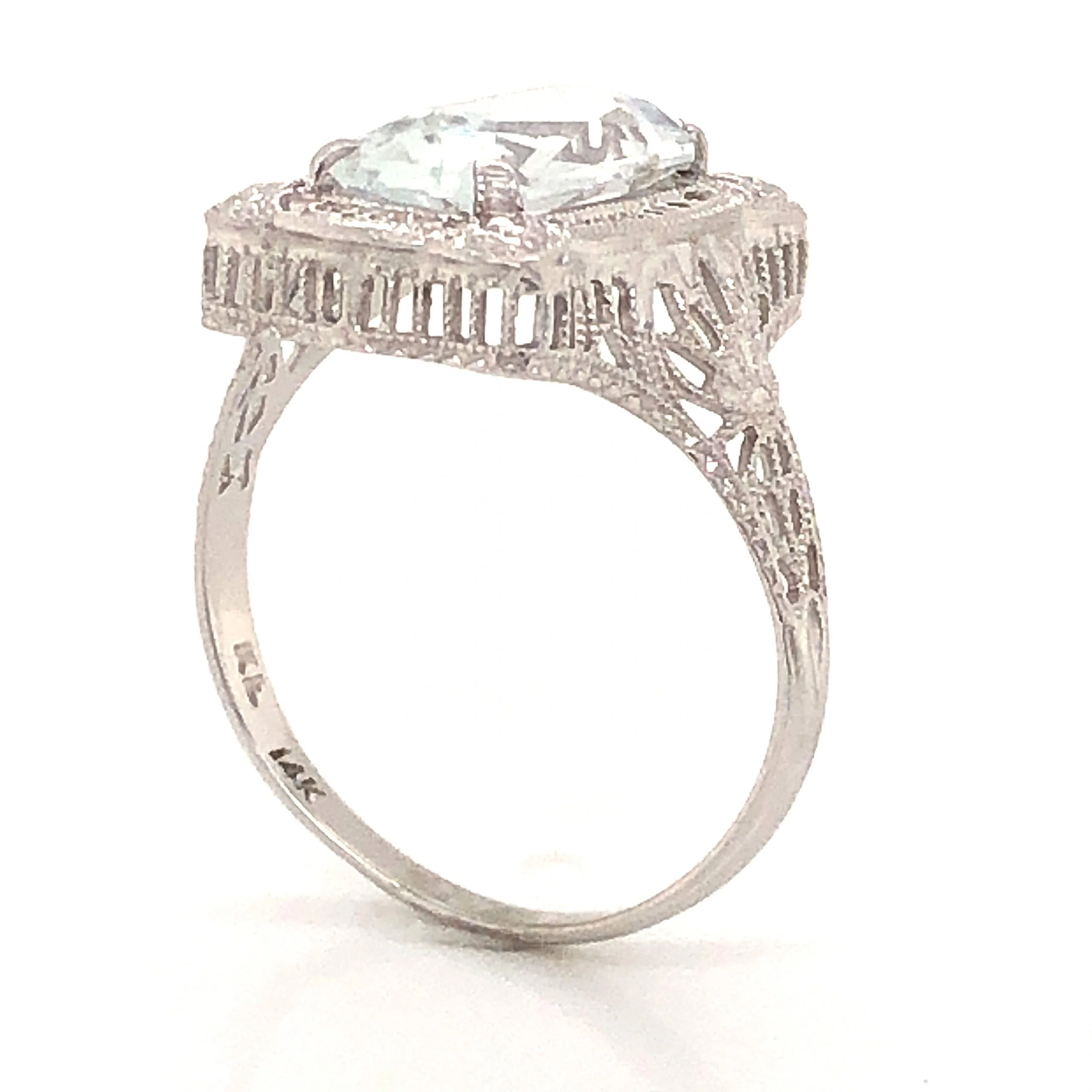 1.90 Emerald Cut Aquamarine Filigree Ring in 14k White Gold - Image 4