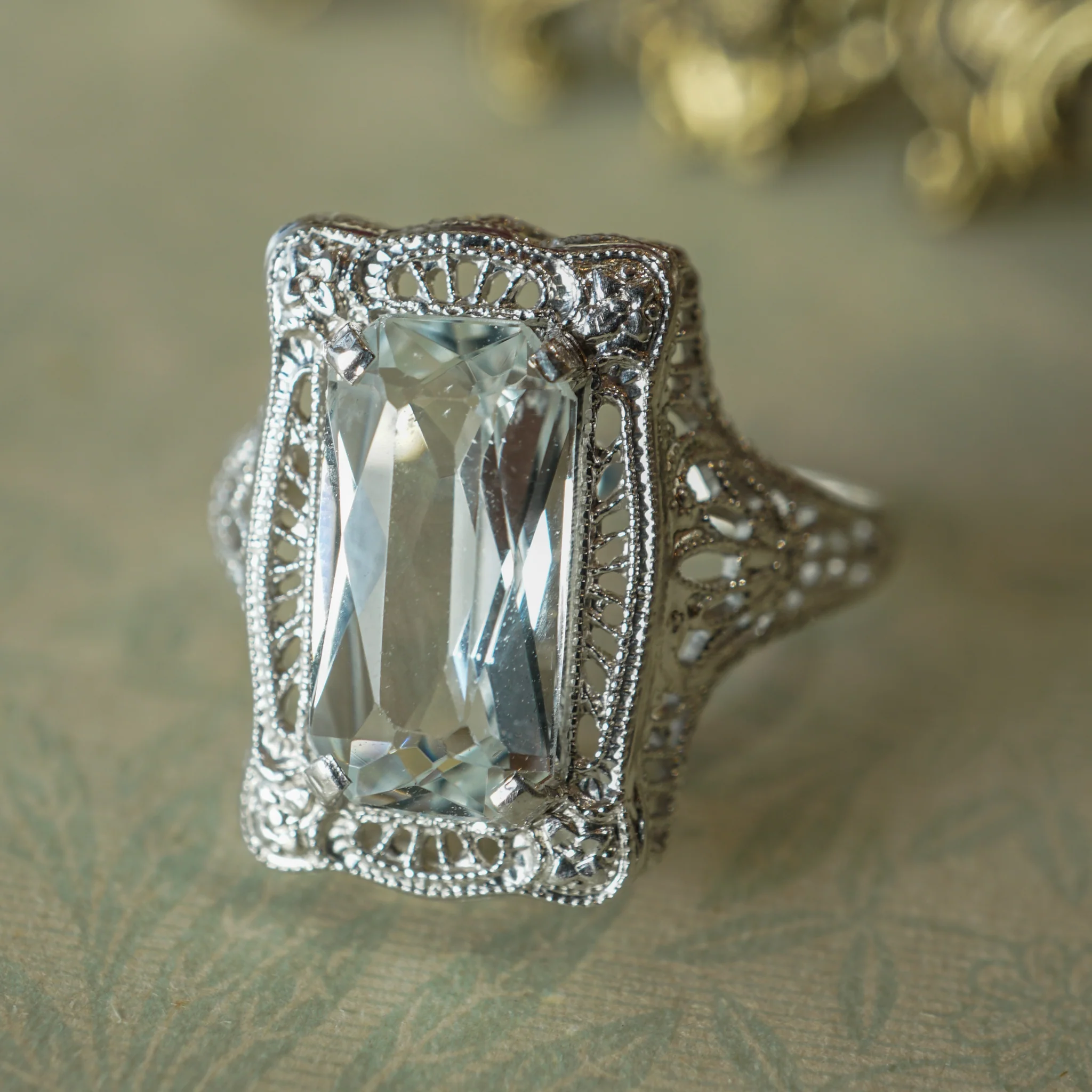 1.90 Emerald Cut Aquamarine Filigree Ring in 14k White Gold - Image 5