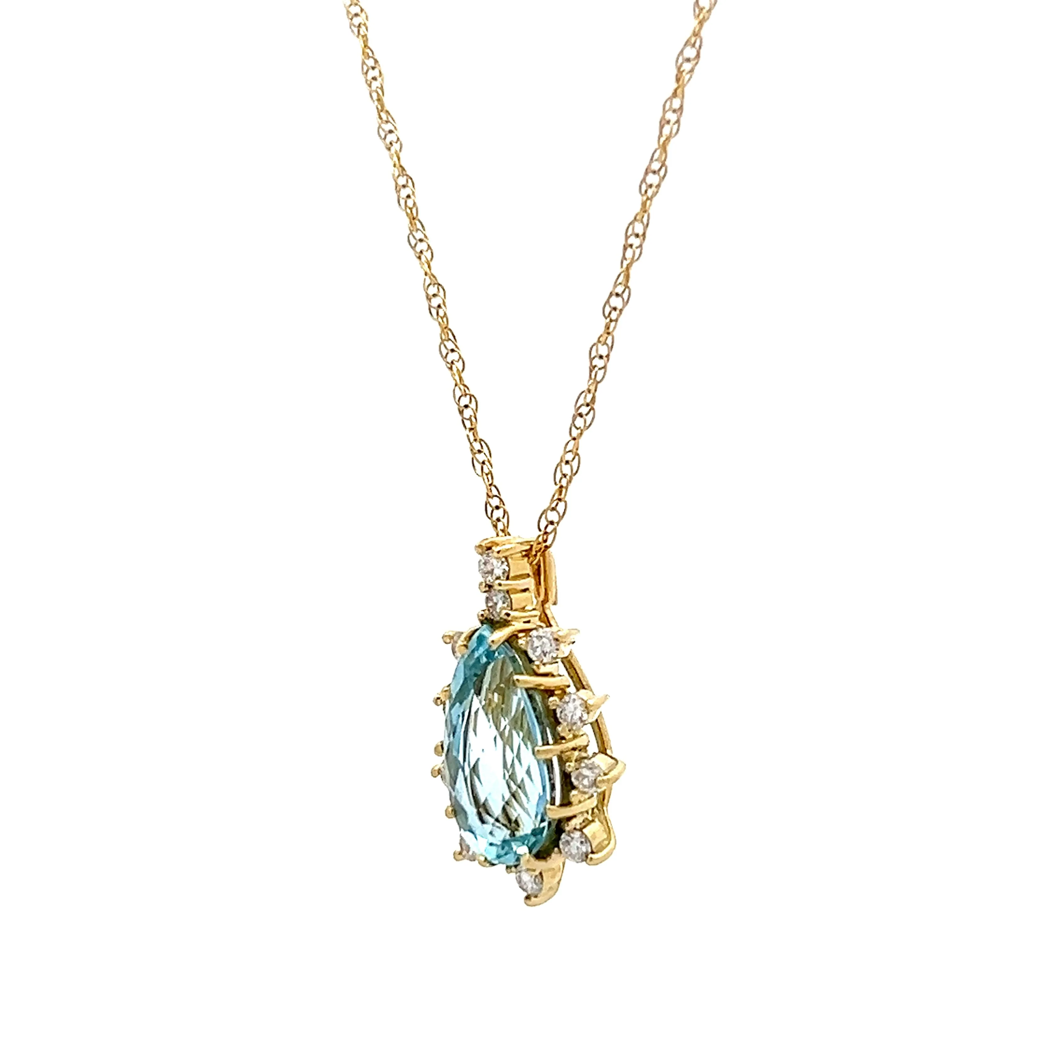 1.90 Pear Cut Aquamarine & Diamond Pendant in 14k - Image 2