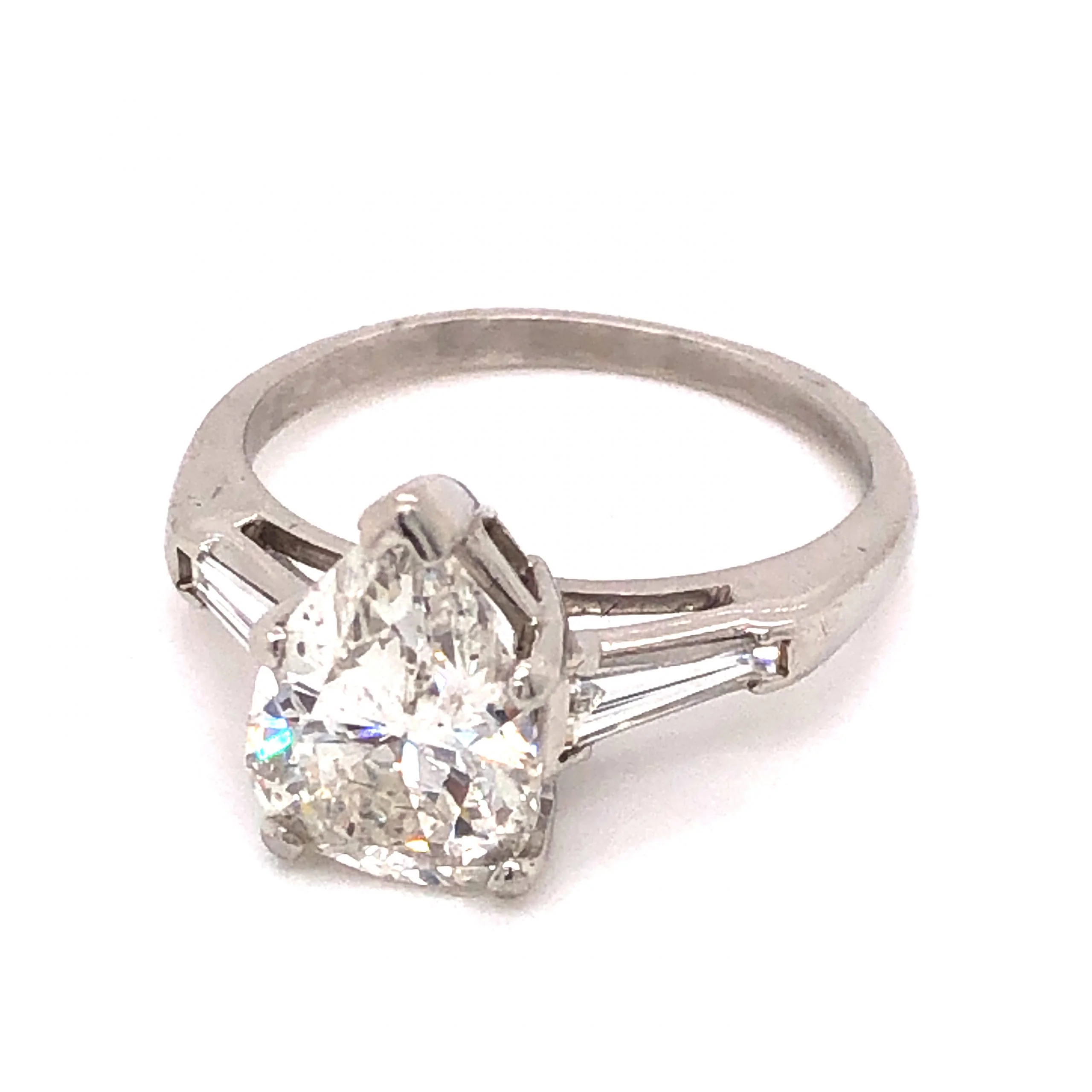 1.91 Mid-Century Pear Cut Diamond Engagement Ring in Platinum - Image 2