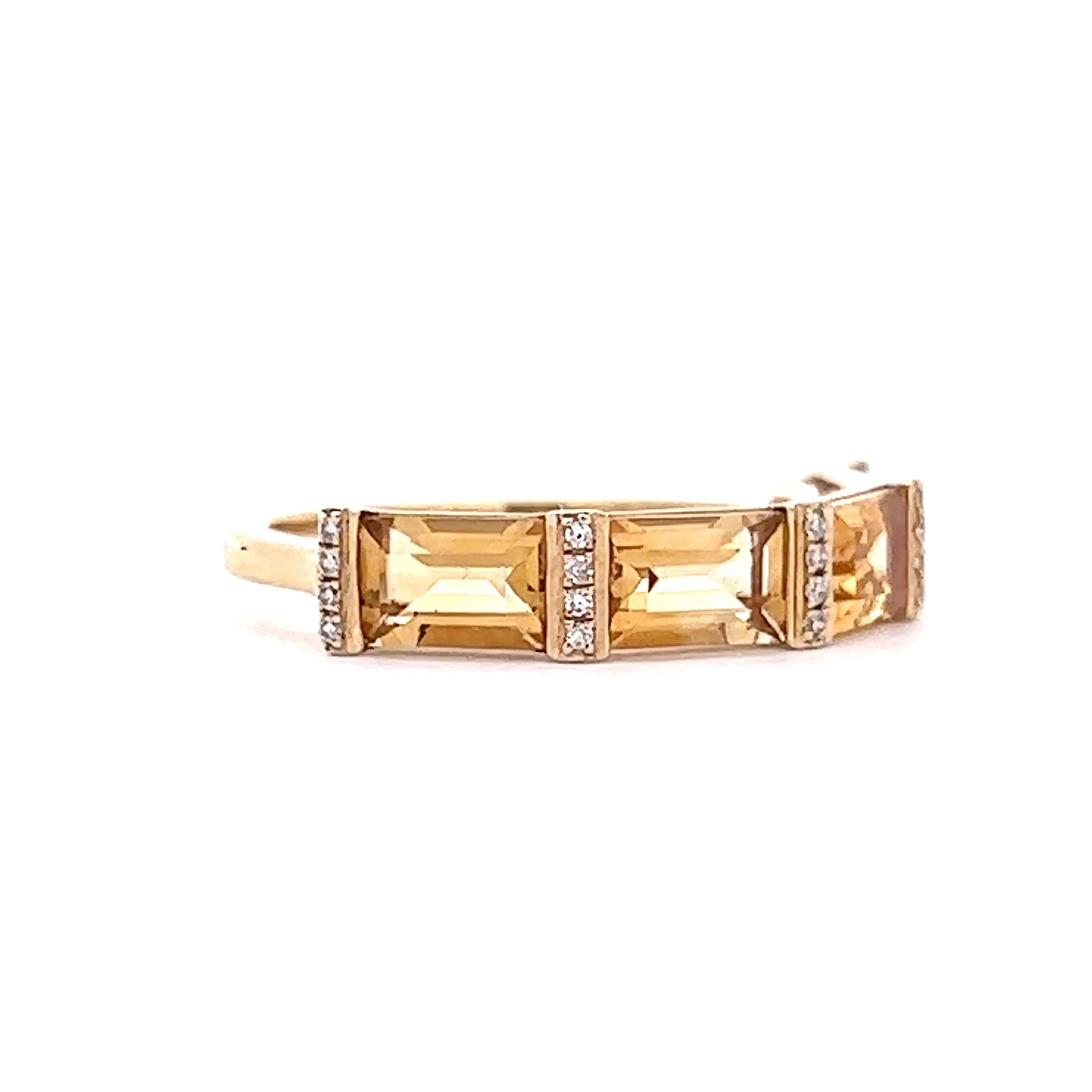 Emerald Cut Citrine & Diamond Band in 14k Yellow Gold - Image 3