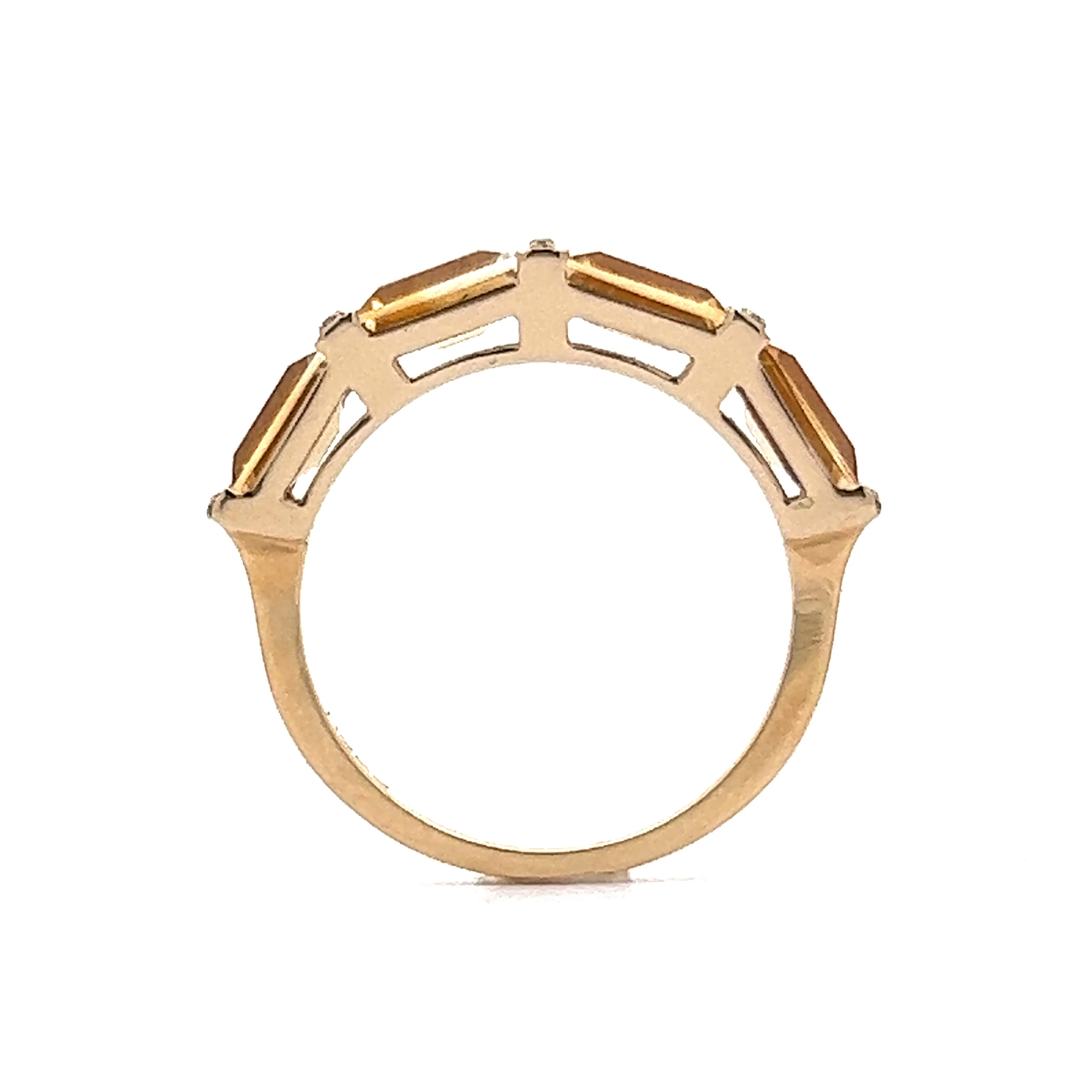 Emerald Cut Citrine & Diamond Band in 14k Yellow Gold - Image 4