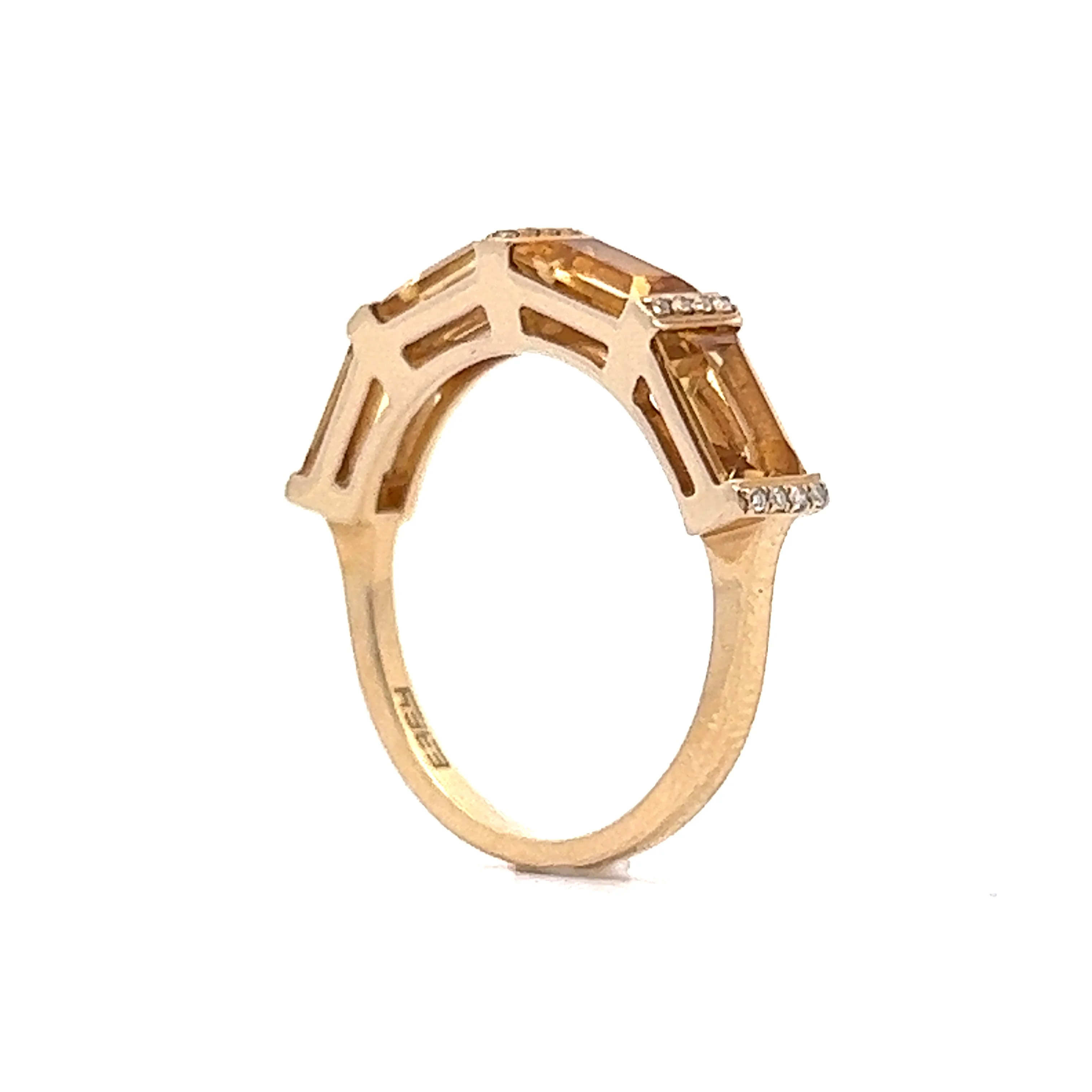 Emerald Cut Citrine & Diamond Band in 14k Yellow Gold - Image 5