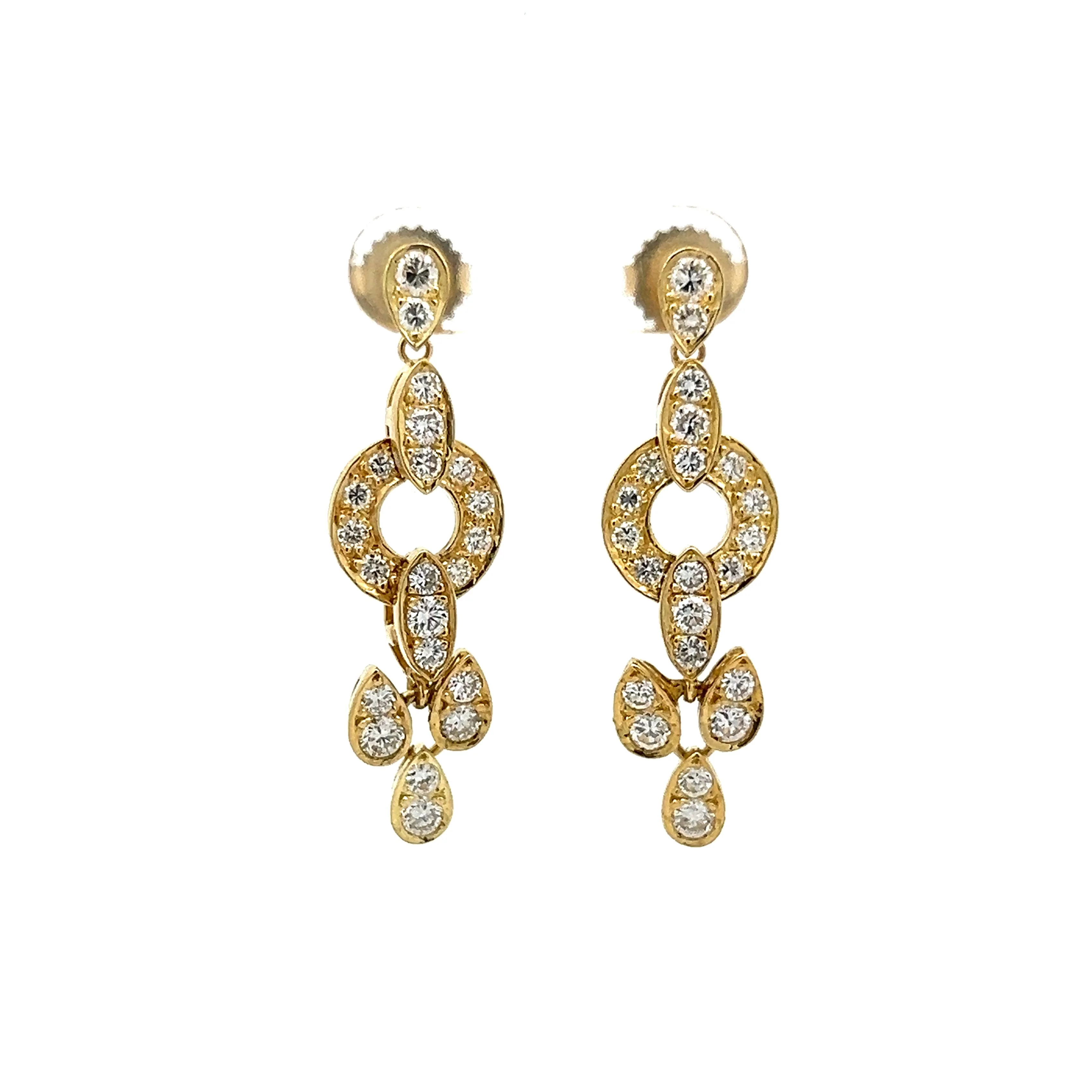 1.92 Diamond Drop Earrings in 14k Yellow Gold