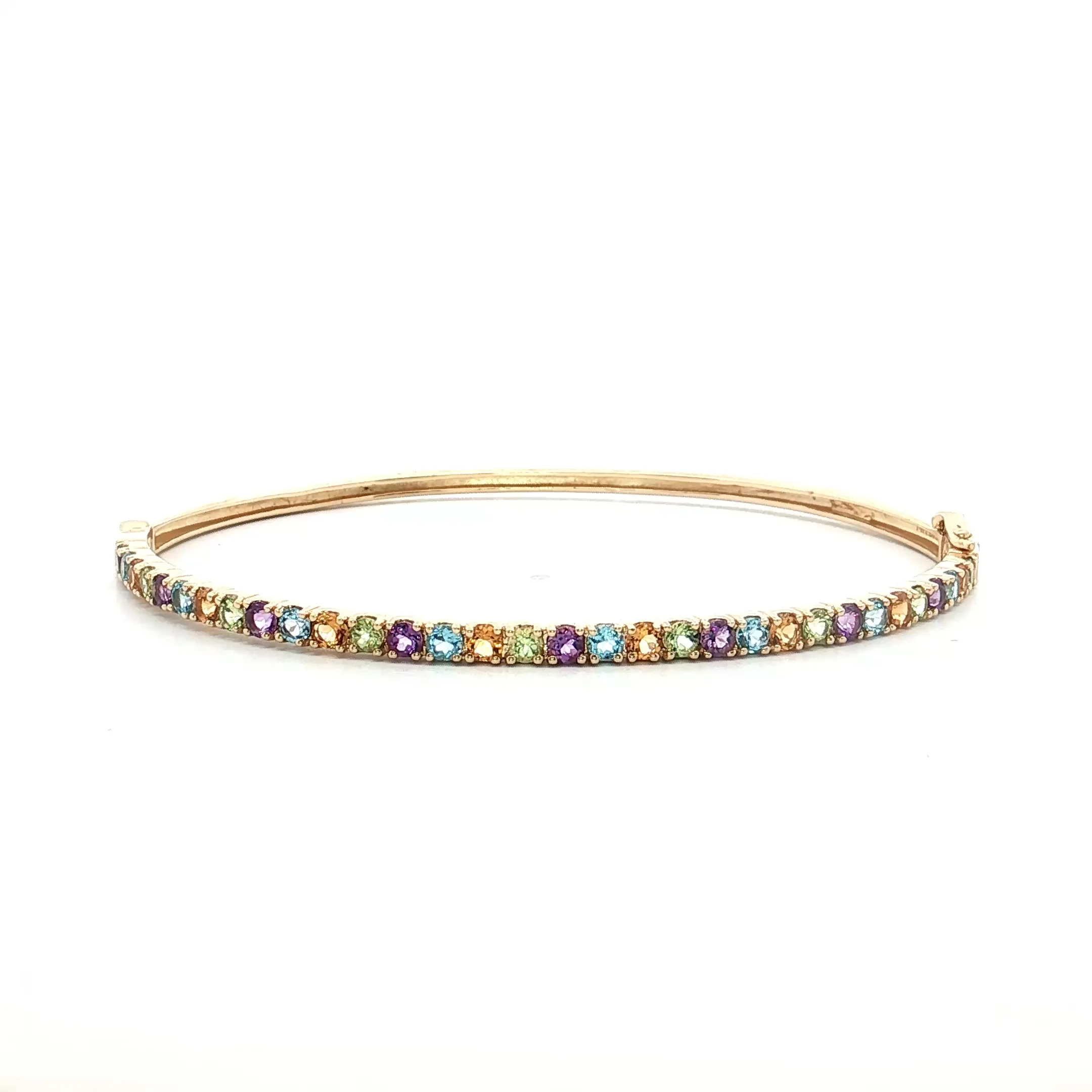 1.92 Mixed Gemstone Bangle Bracelet 14k Yellow Gold