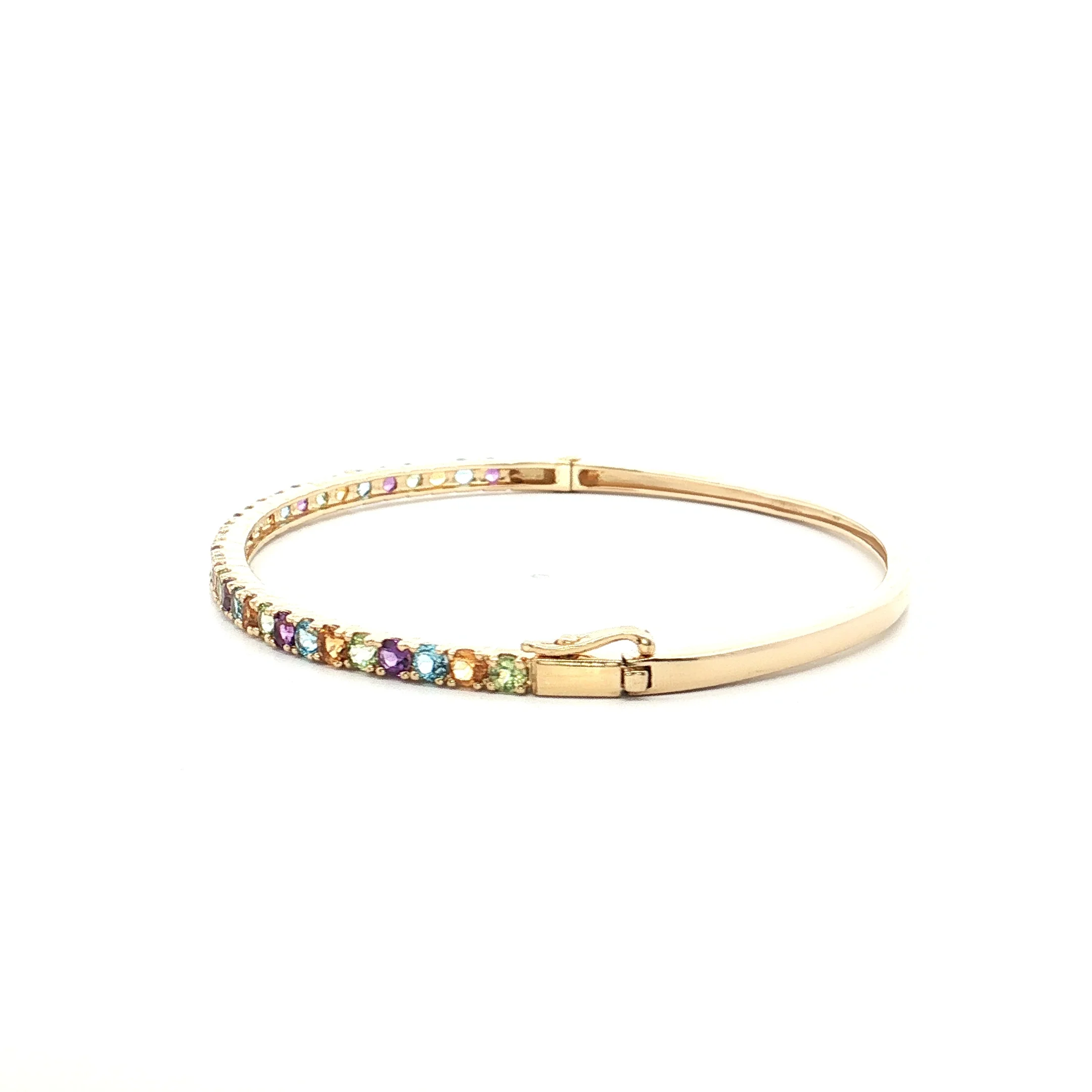 1.92 Mixed Gemstone Bangle Bracelet 14k Yellow Gold - Image 2