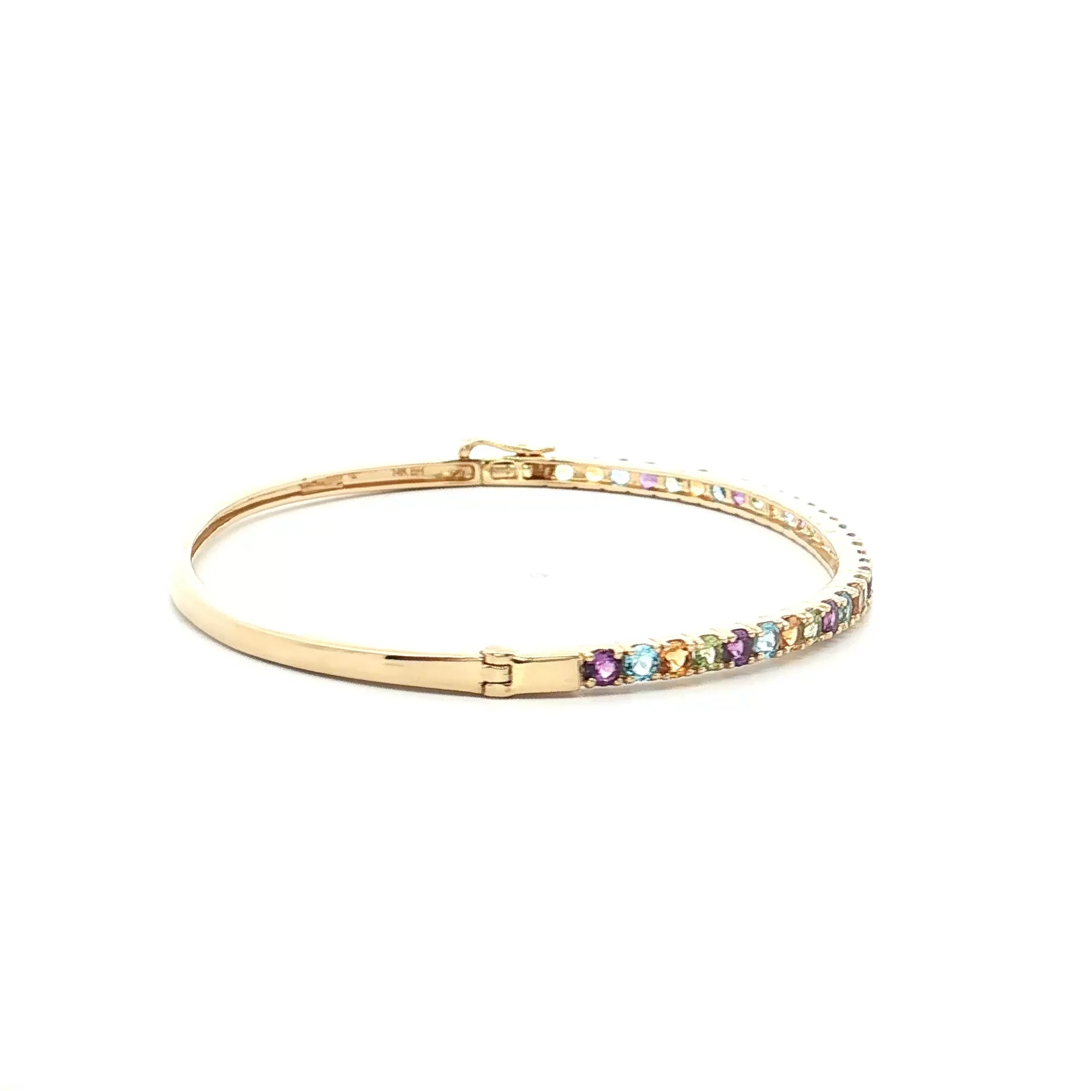1.92 Mixed Gemstone Bangle Bracelet 14k Yellow Gold - Image 3