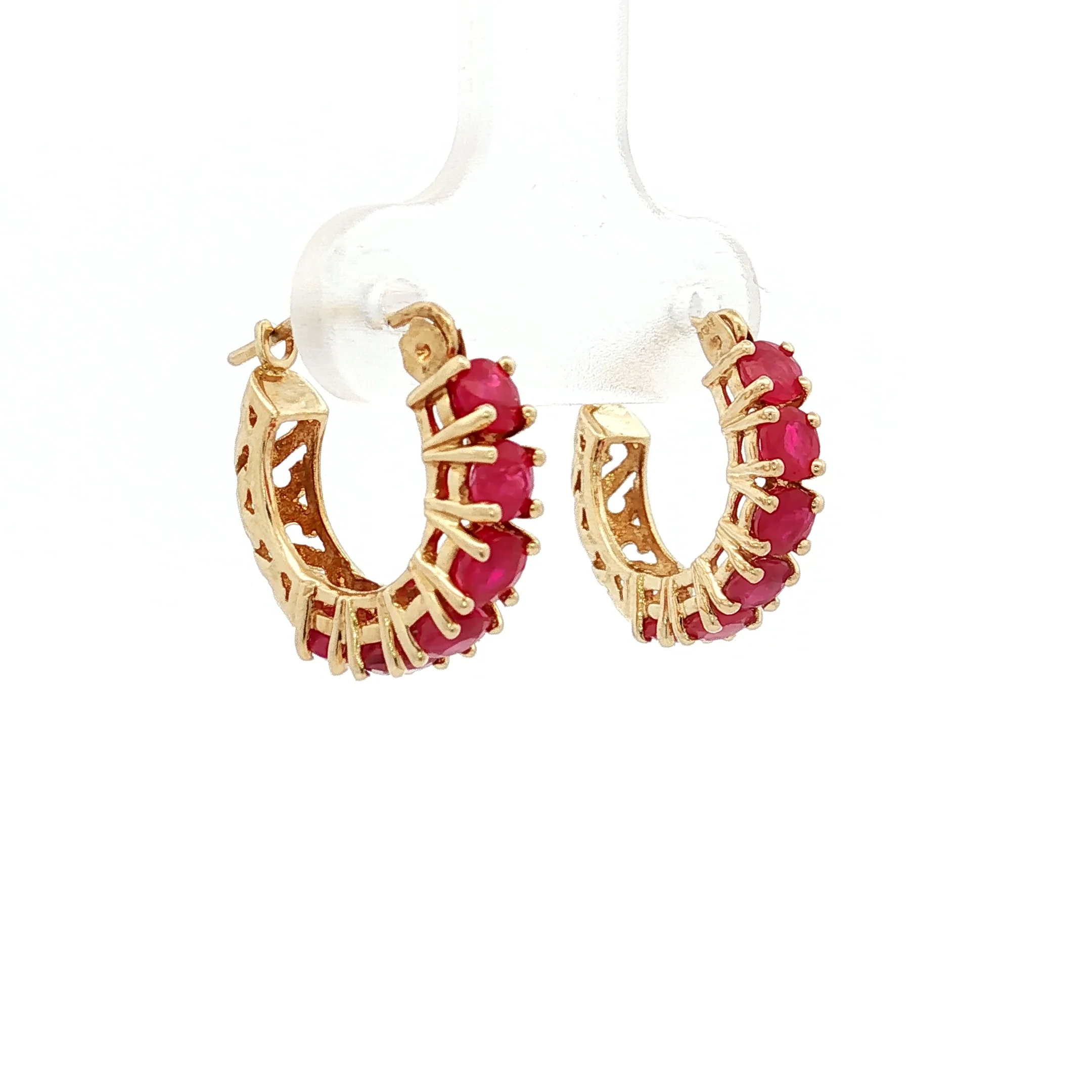 1.92 Round Ruby Huggie Hoop Earrings in 14k - Image 3