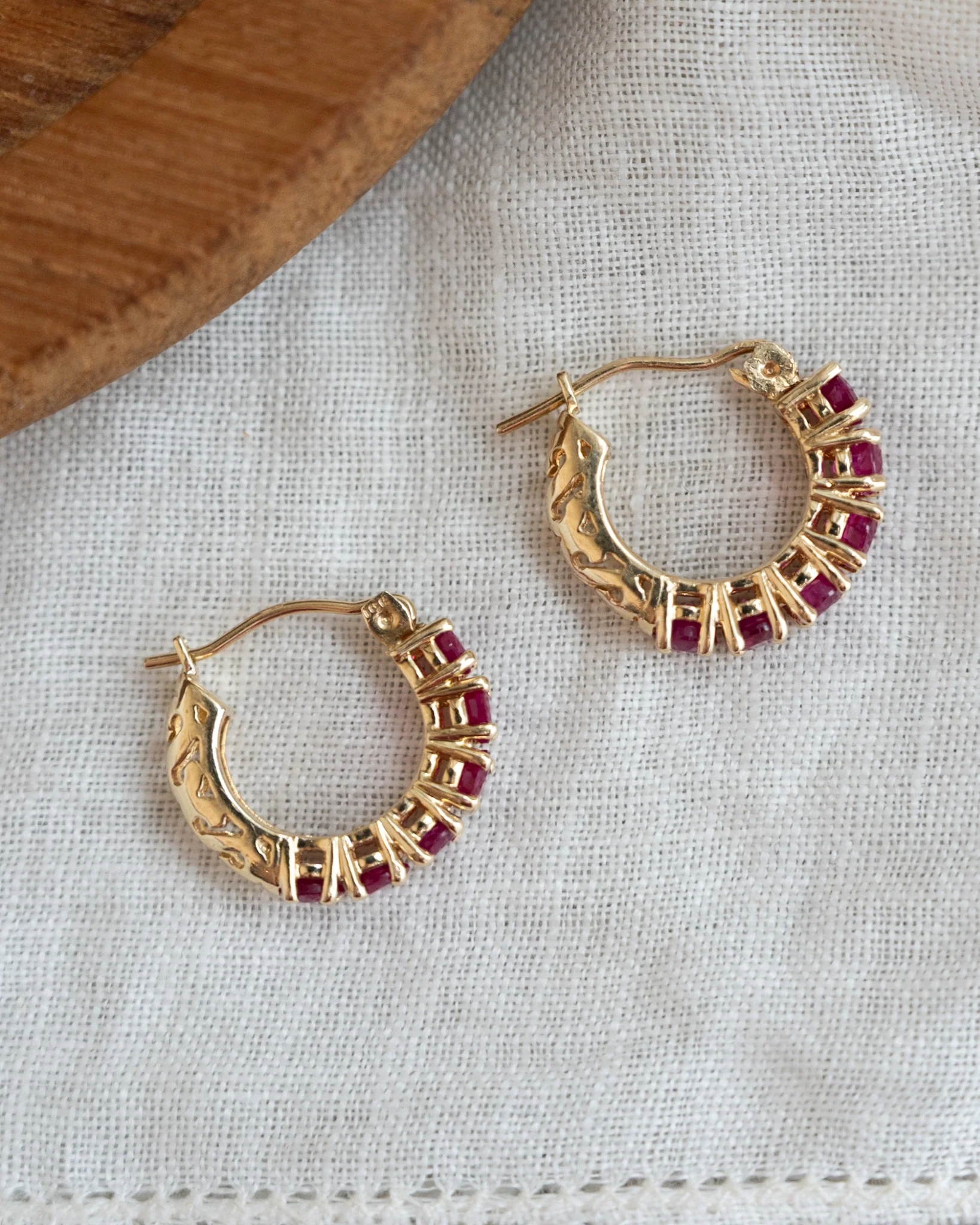1.92 Round Ruby Huggie Hoop Earrings in 14k - Image 4