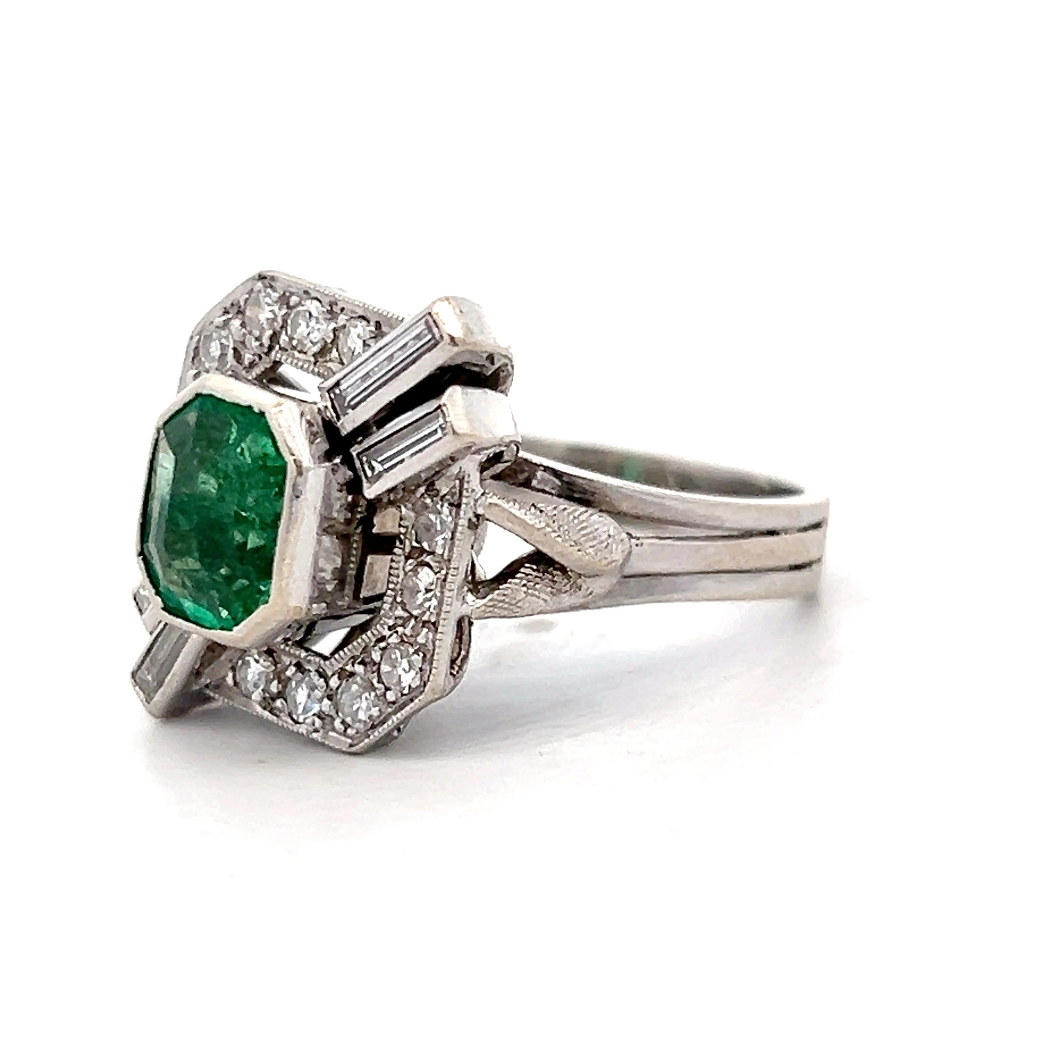 1.93 Antique Deco Emerald & Diamond Cocktail Ring in 18k - Image 2