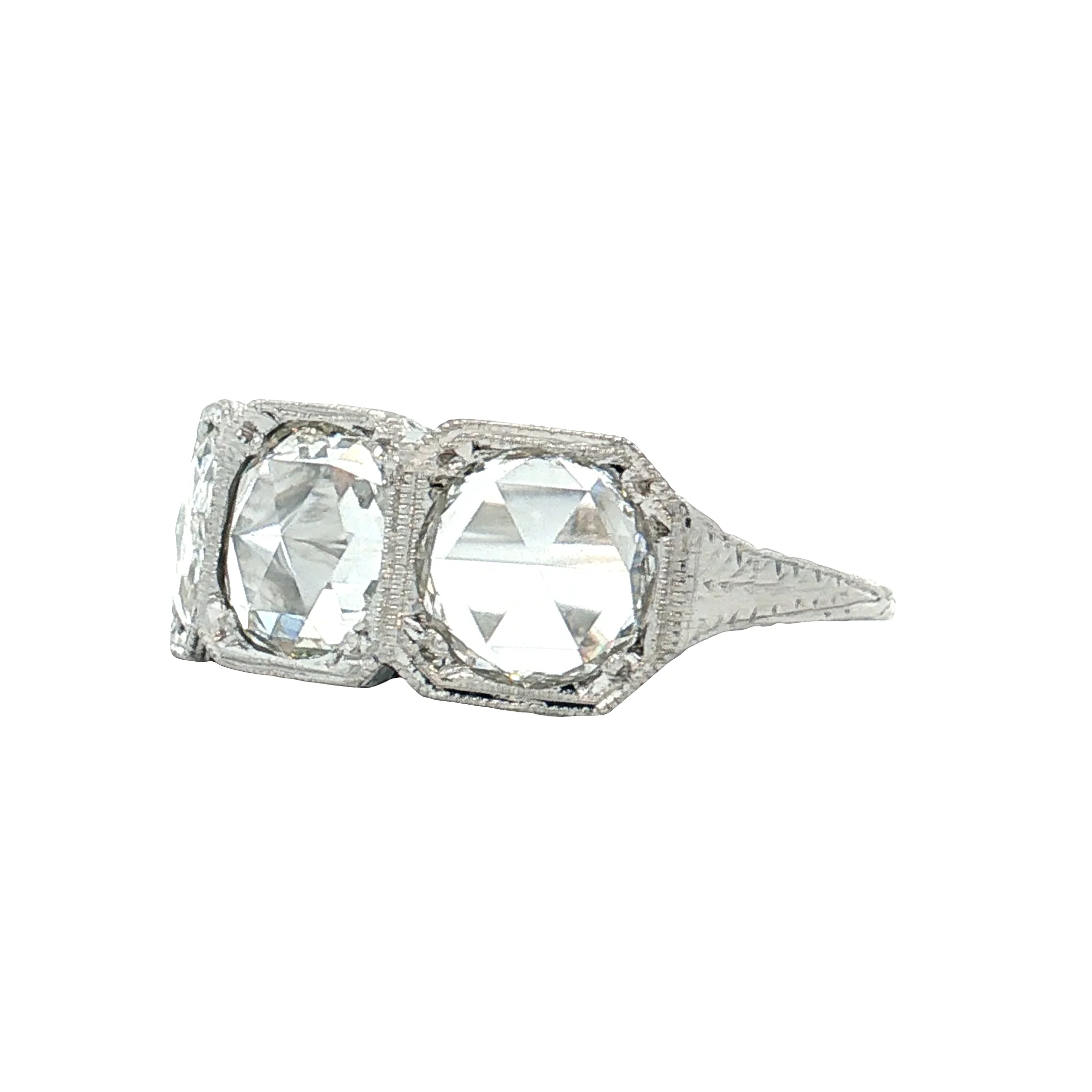 1.95 Antique Three Stone Rose Cut Diamond Engagement Ring 18k - Image 2
