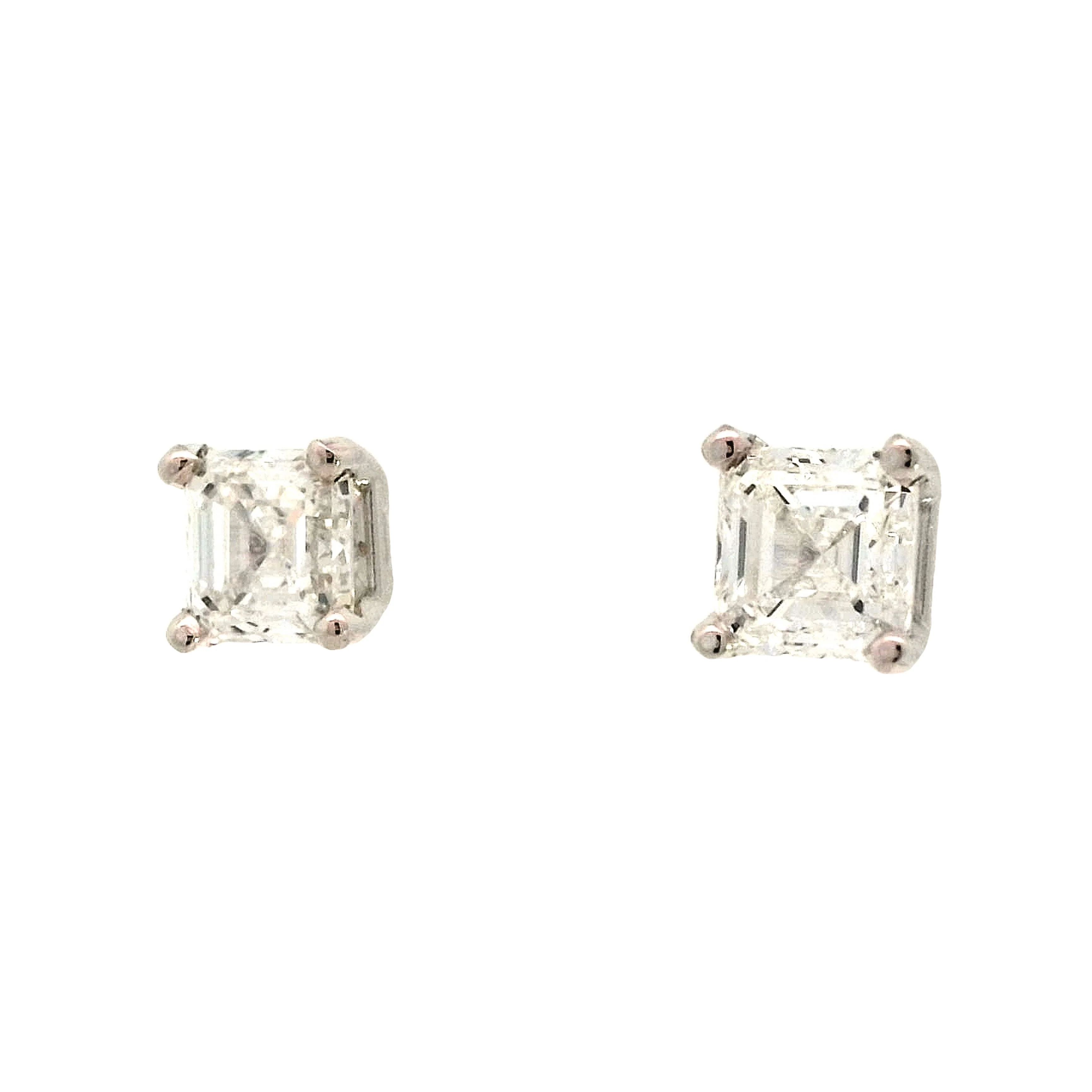 1.96 Asscher Diamond Earring Studs in 14k White Gold - Image 2