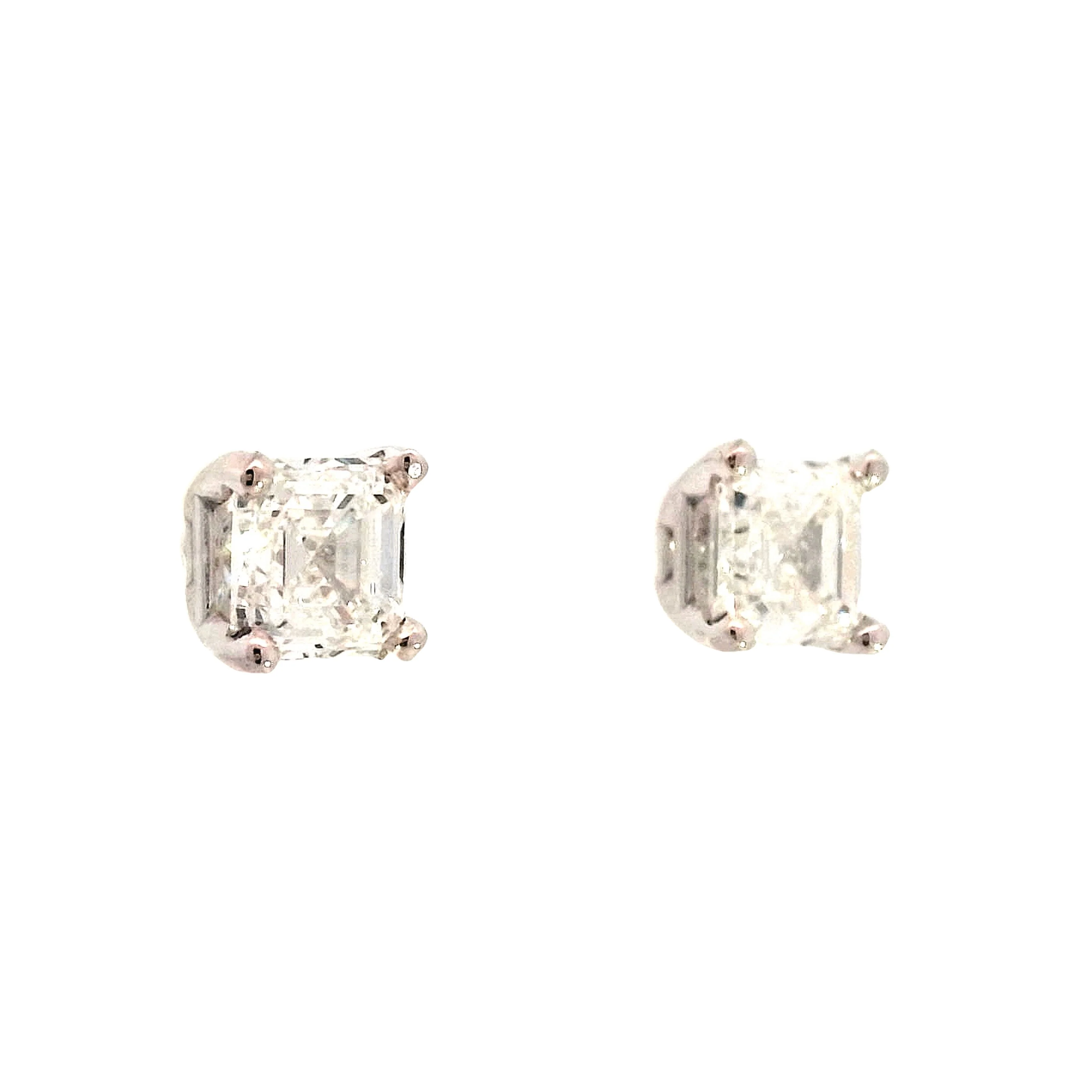 1.96 Asscher Diamond Earring Studs in 14k White Gold - Image 3