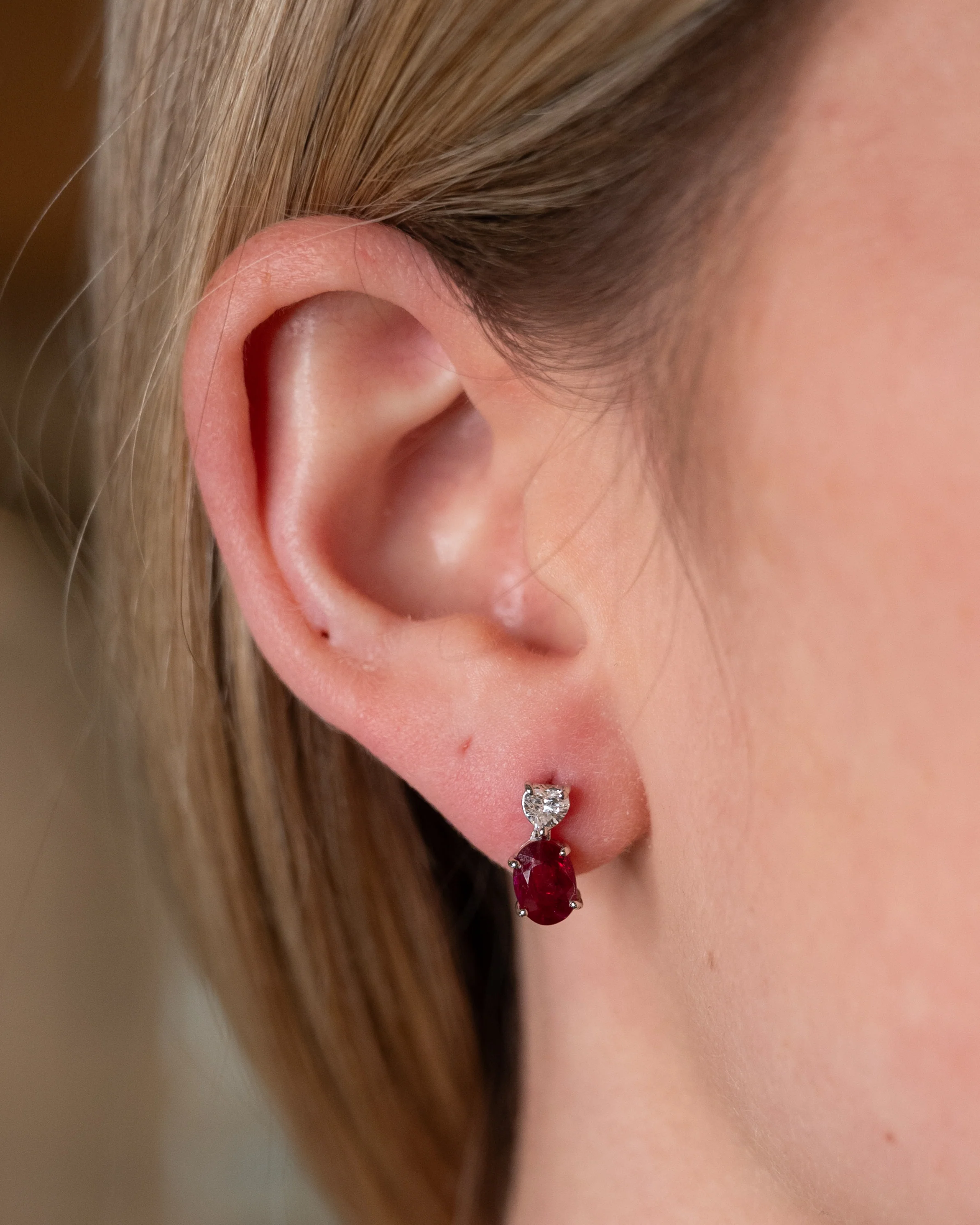 1.96 Ruby & Heart Diamond Drop Stud Earrings 18k - Image 4