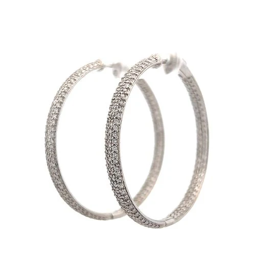 1.97 Pave Diamond Hoop Earrings in 14k White Gold - Image 2