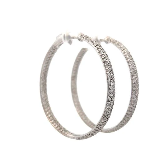 1.97 Pave Diamond Hoop Earrings in 14k White Gold - Image 3
