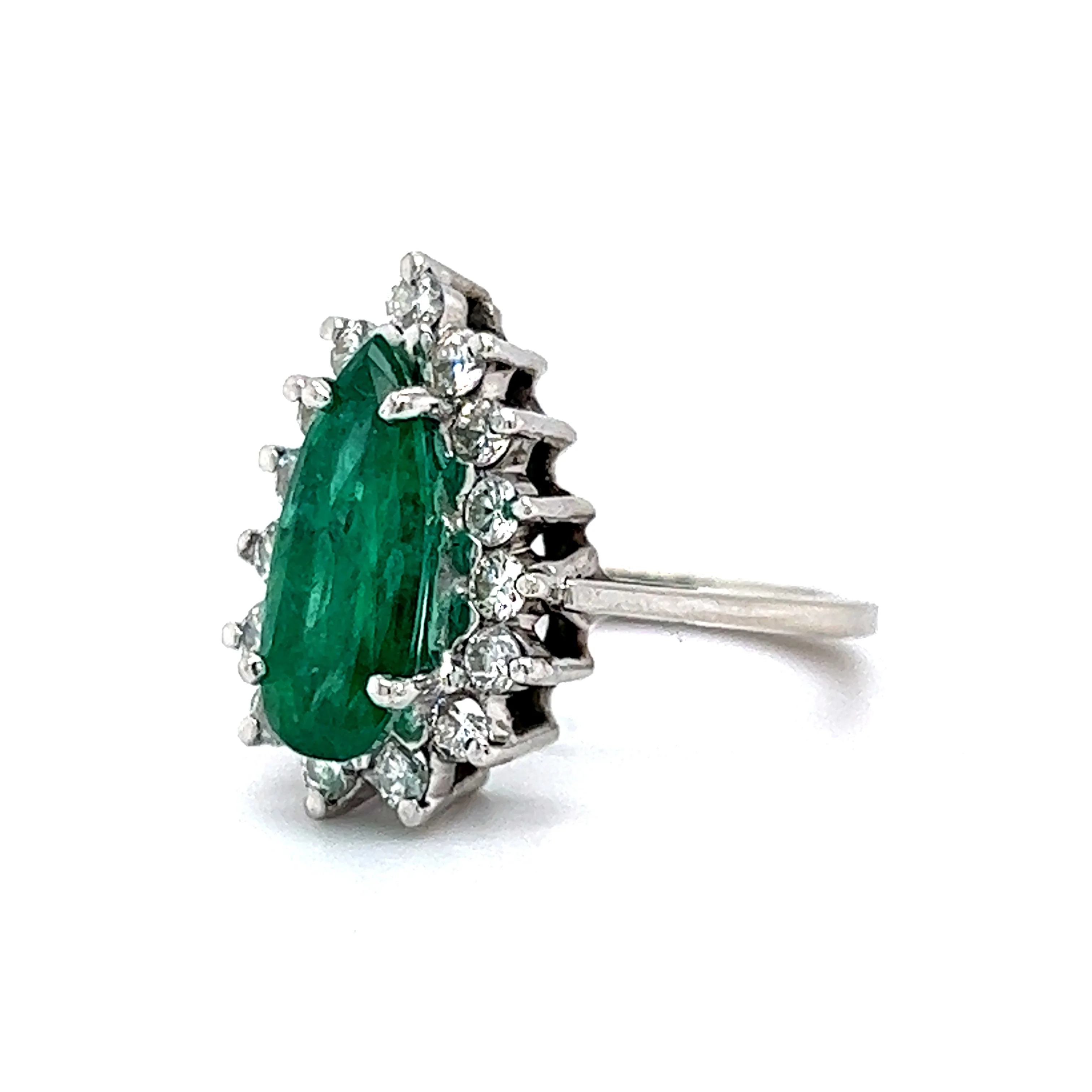 1.99 Pear Cut Emerald & Diamond Ring in 14k White Gold - Image 2