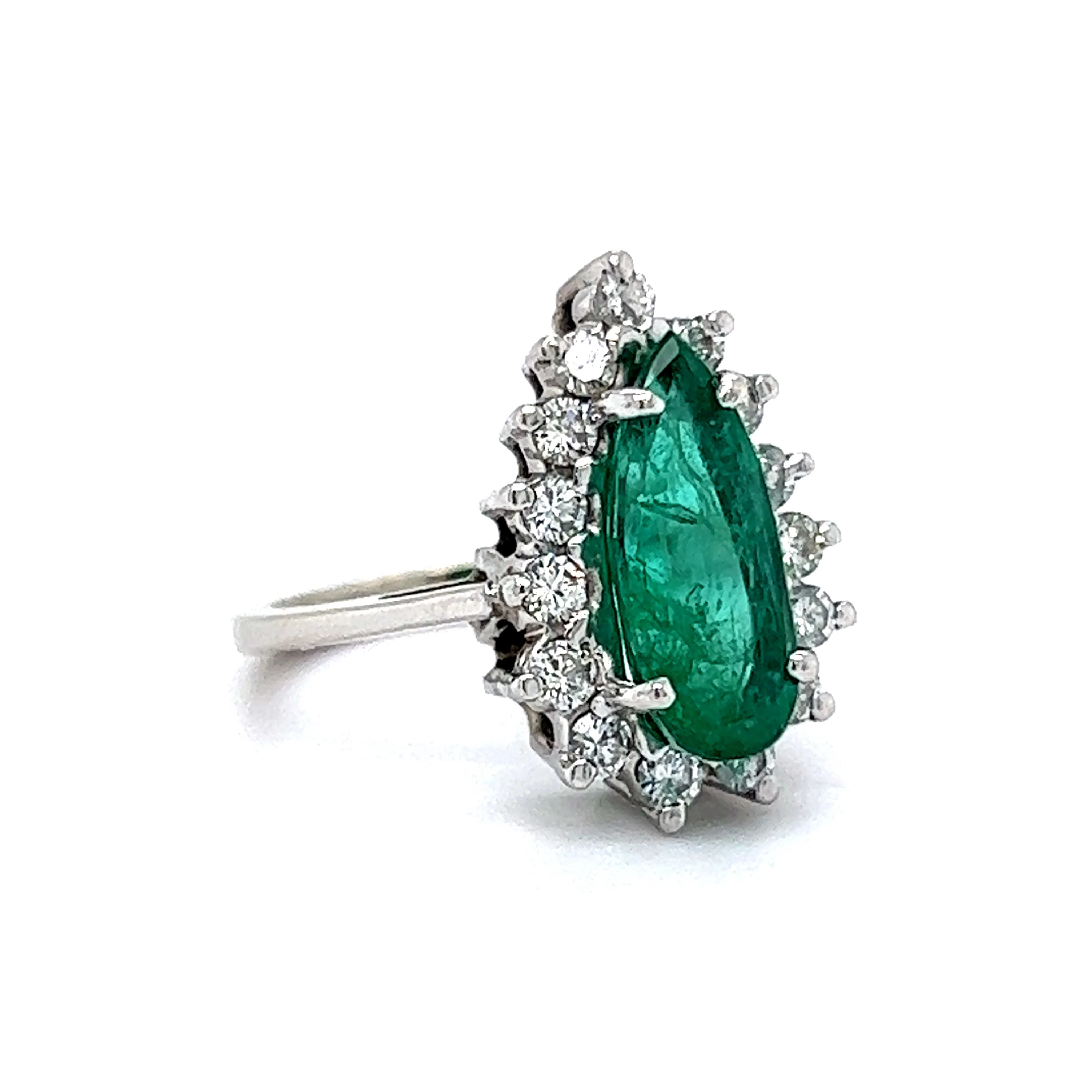 1.99 Pear Cut Emerald & Diamond Ring in 14k White Gold - Image 3