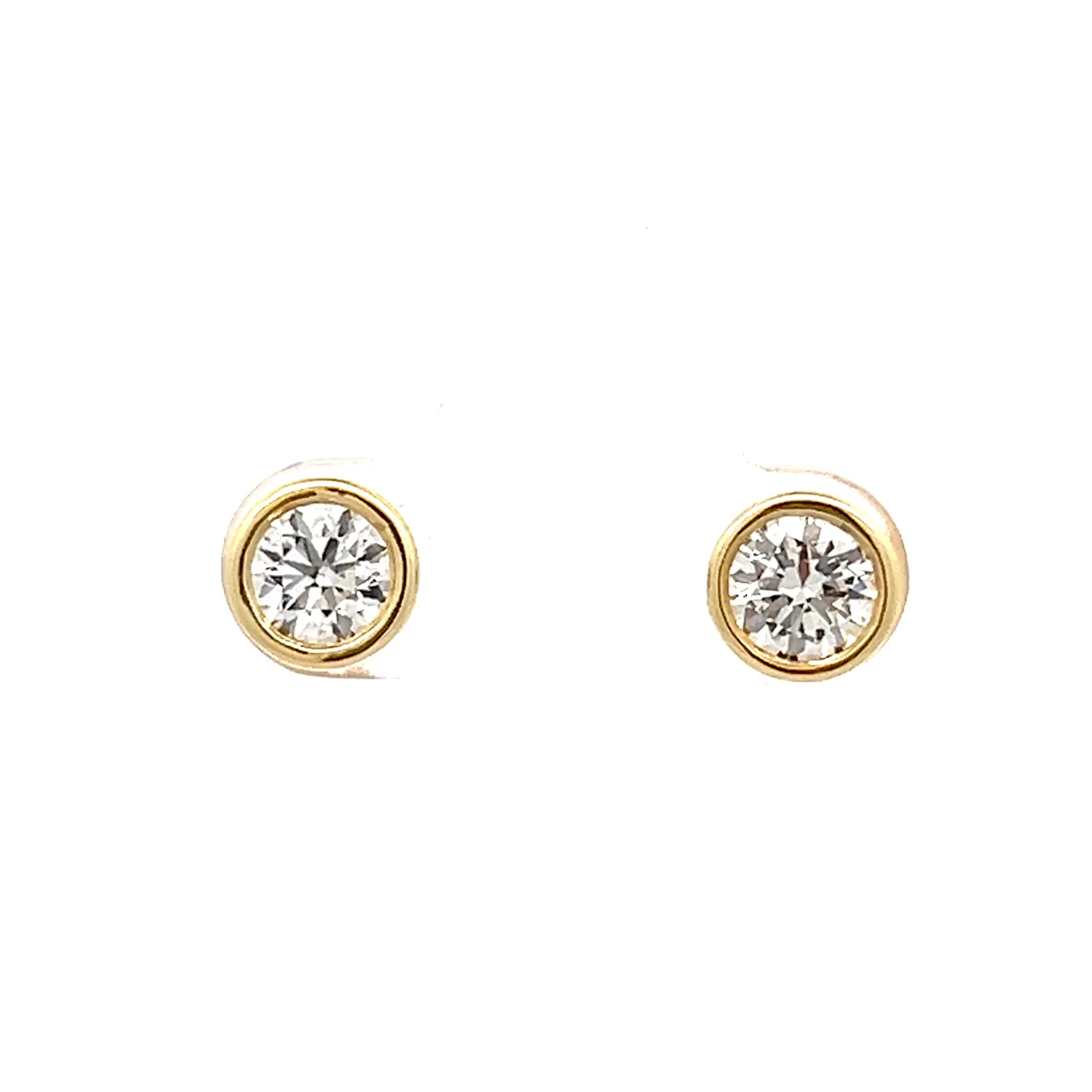 1 Carat Bezel Diamond Stud Earrings 18k Yellow Gold