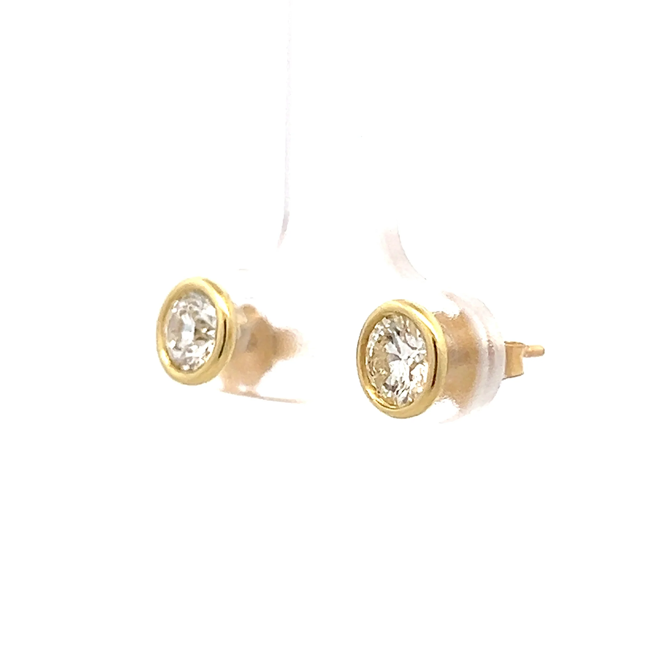 1 Carat Bezel Diamond Stud Earrings 18k Yellow Gold - Image 2