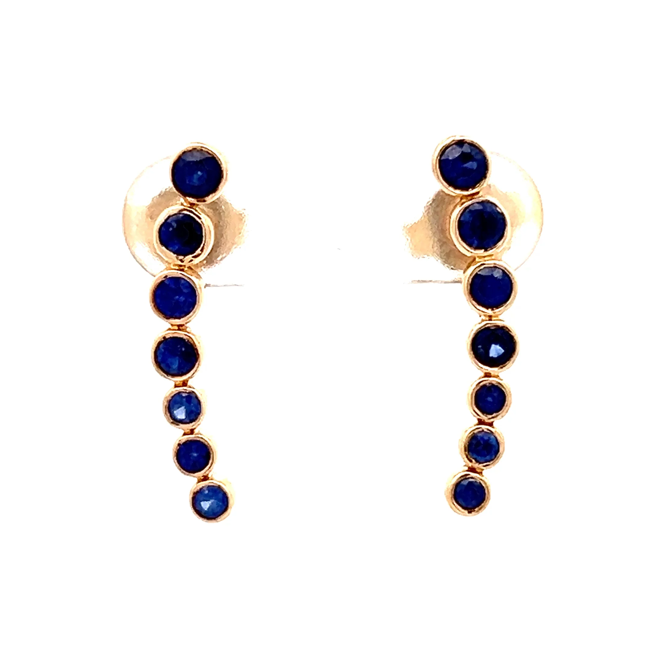 1 Carat Blue Sapphire Stud Earrings in 14k Yellow Gold
