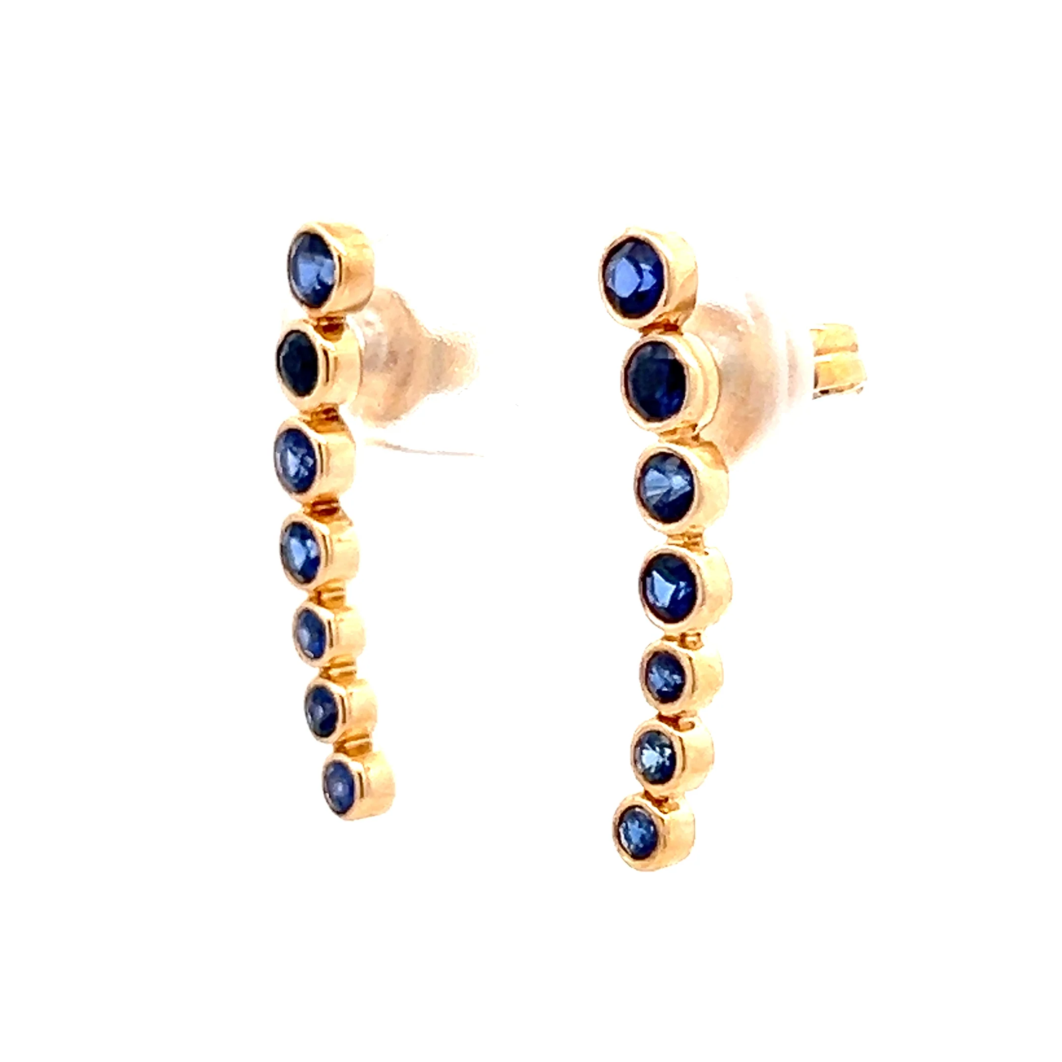 1 Carat Blue Sapphire Stud Earrings in 14k Yellow Gold - Image 2