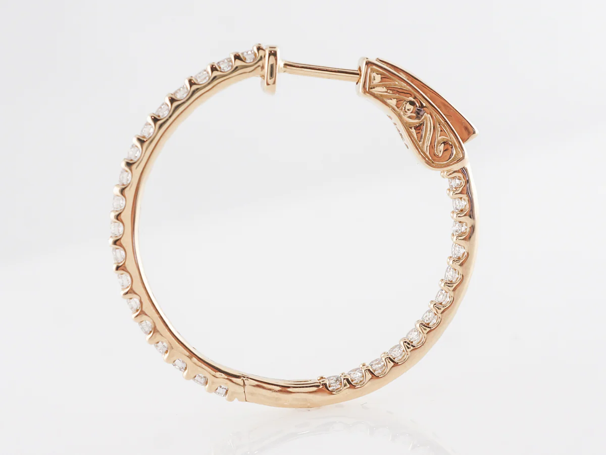 1 Carat Diamond Hoop Earrings in 14k Yellow Gold - Image 2