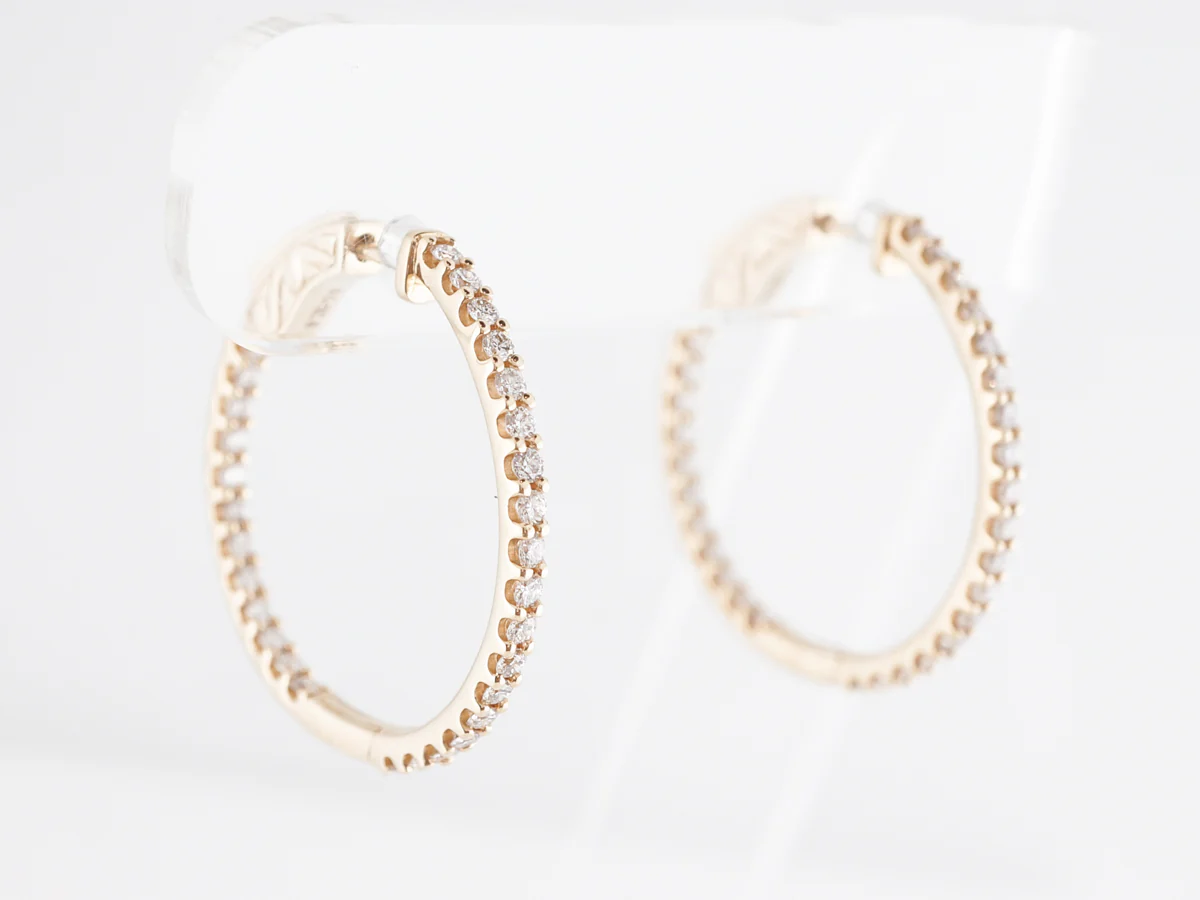 1 Carat Diamond Hoop Earrings in 14k Yellow Gold - Image 3