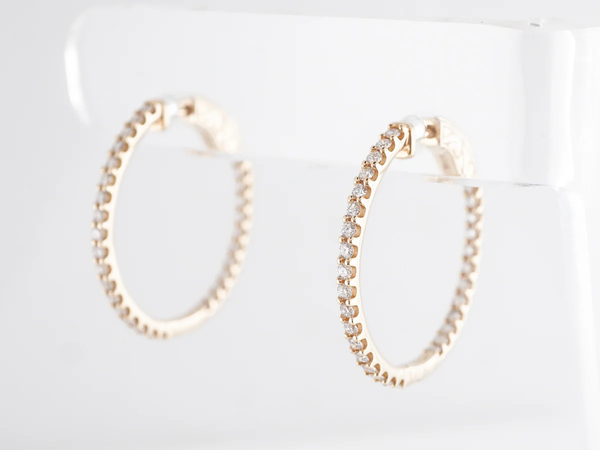 1 Carat Diamond Hoop Earrings in 14k Yellow Gold - Image 4