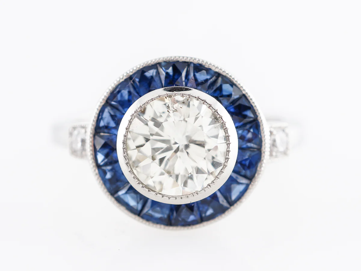 1 Carat Diamond & Sapphire Halo Engagement Ring in Platinum