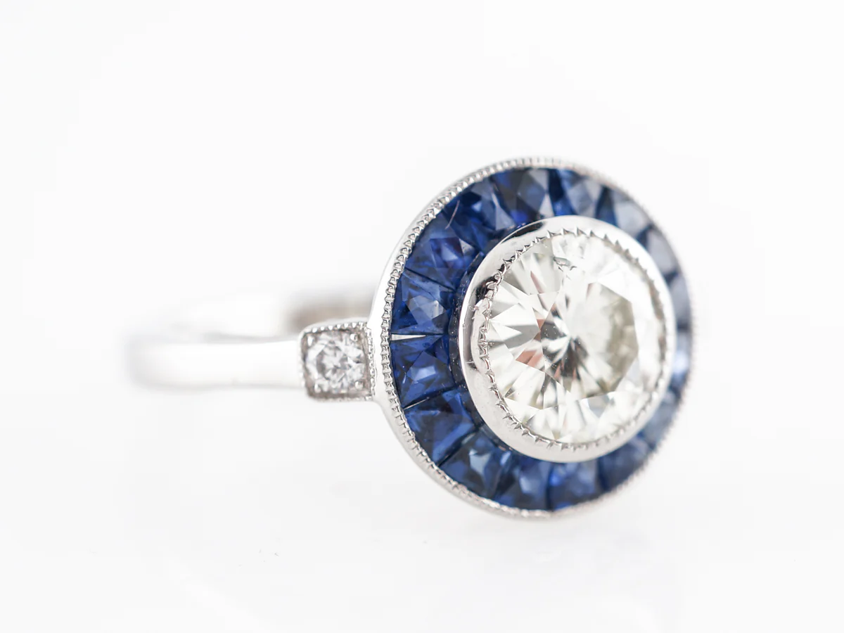 1 Carat Diamond & Sapphire Halo Engagement Ring in Platinum - Image 3