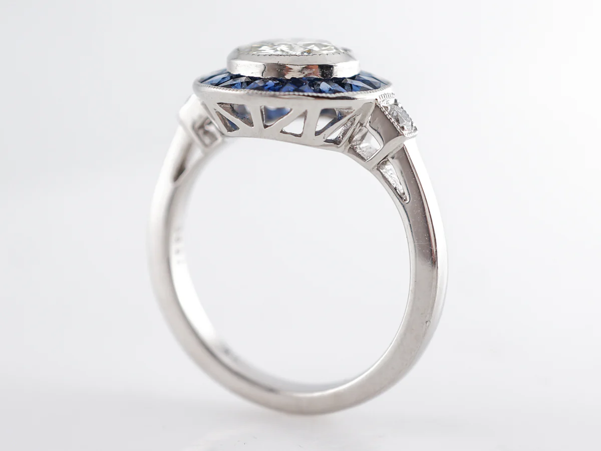 1 Carat Diamond & Sapphire Halo Engagement Ring in Platinum - Image 4