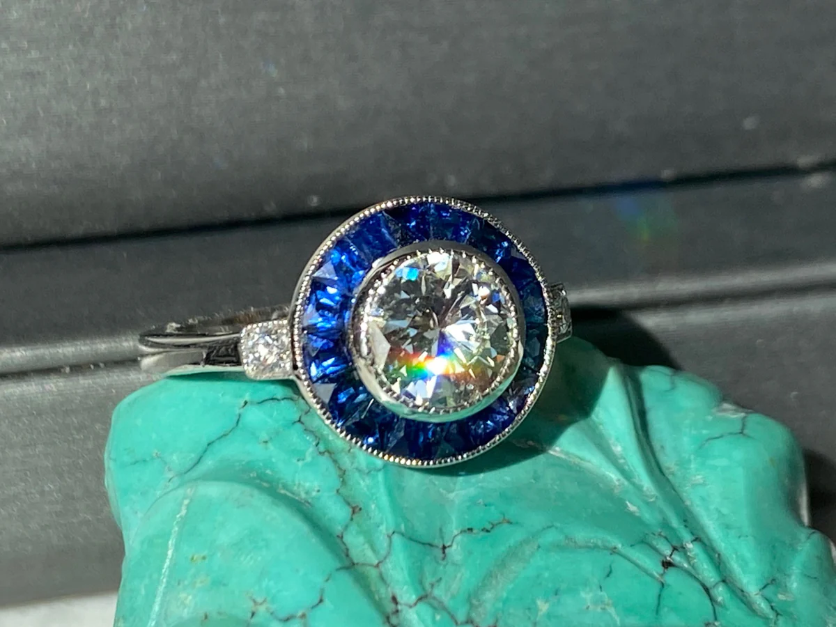 1 Carat Diamond & Sapphire Halo Engagement Ring in Platinum - Image 5